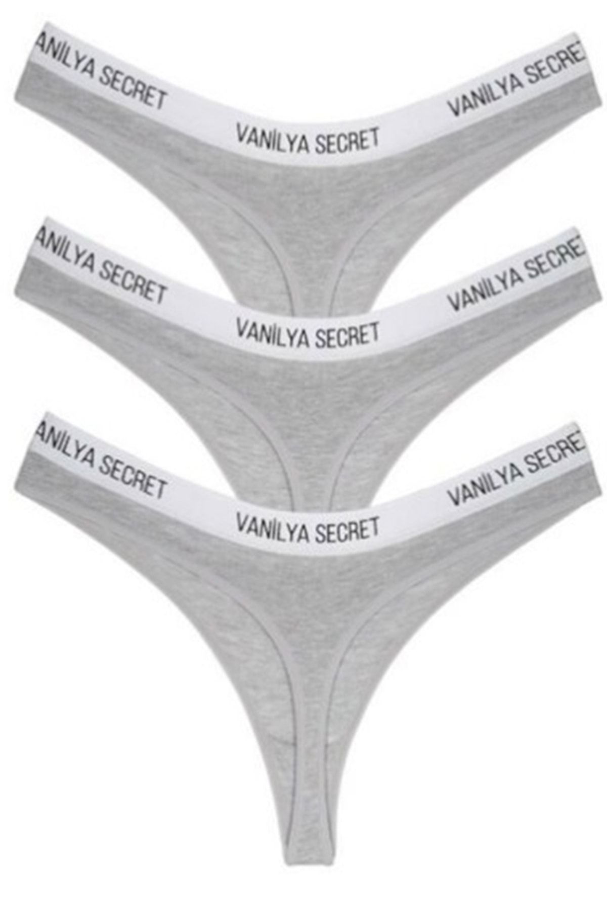 Vanilya Secret Kadın Gri Beli Bant Lastikli Pamuklu Tanga 3'lü Paket