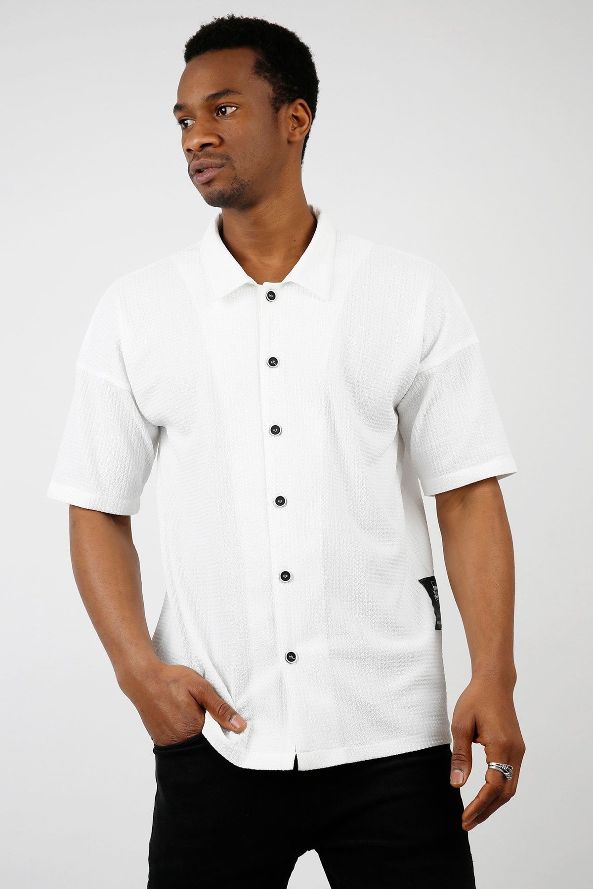 XHAN Erkek Beyaz Salaş Kısa Kollu Gömlek 1kxe2-44733-01