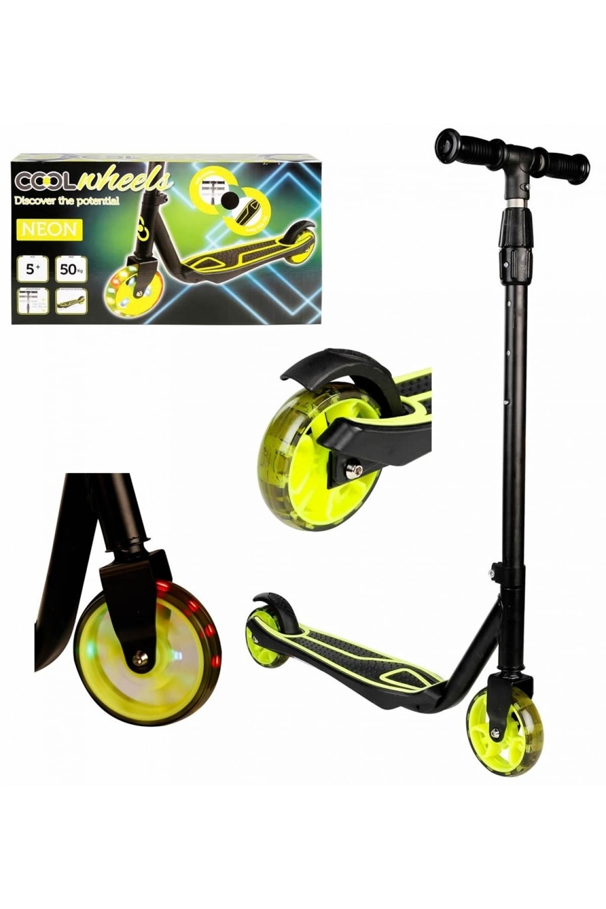 Furkan Toys Frk Cool Wheels Işıklı 2 Tekerlekli Scooter Neon + 5 Yaş