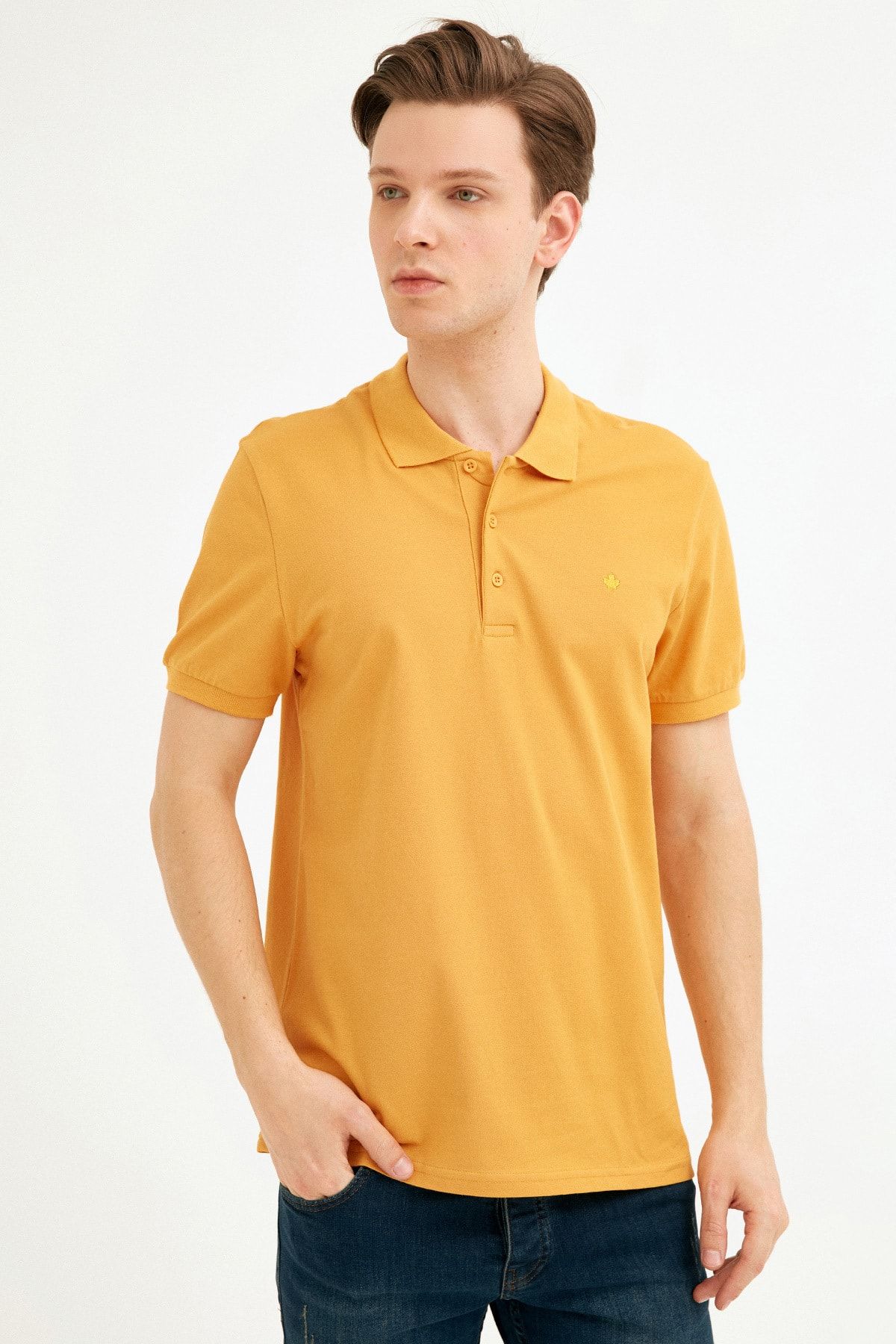 Fullamoda Erkek Sarı Basic Polo Yaka Tshirt