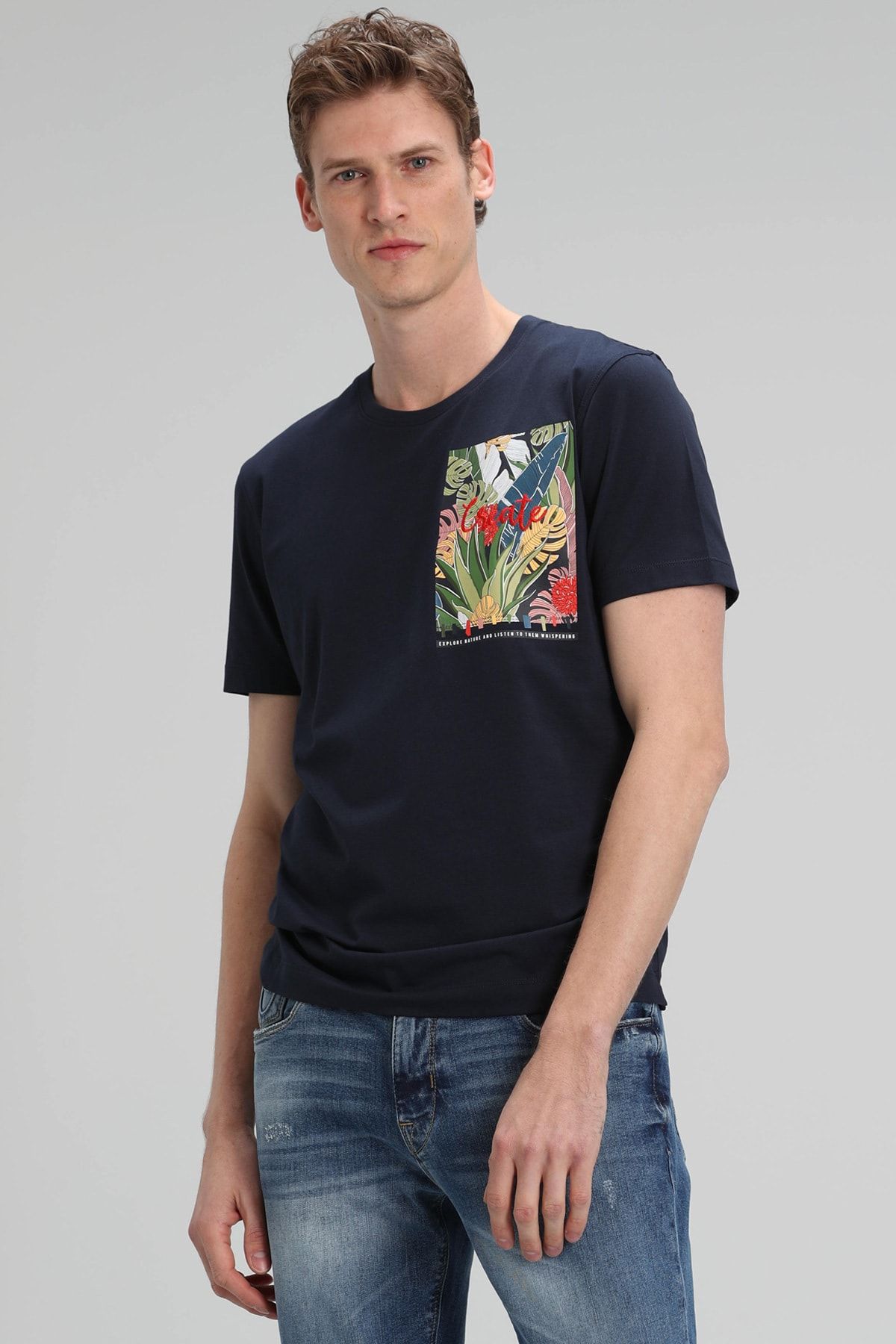 Lufian Monato Modern Grafik T- Shirt Lacivert