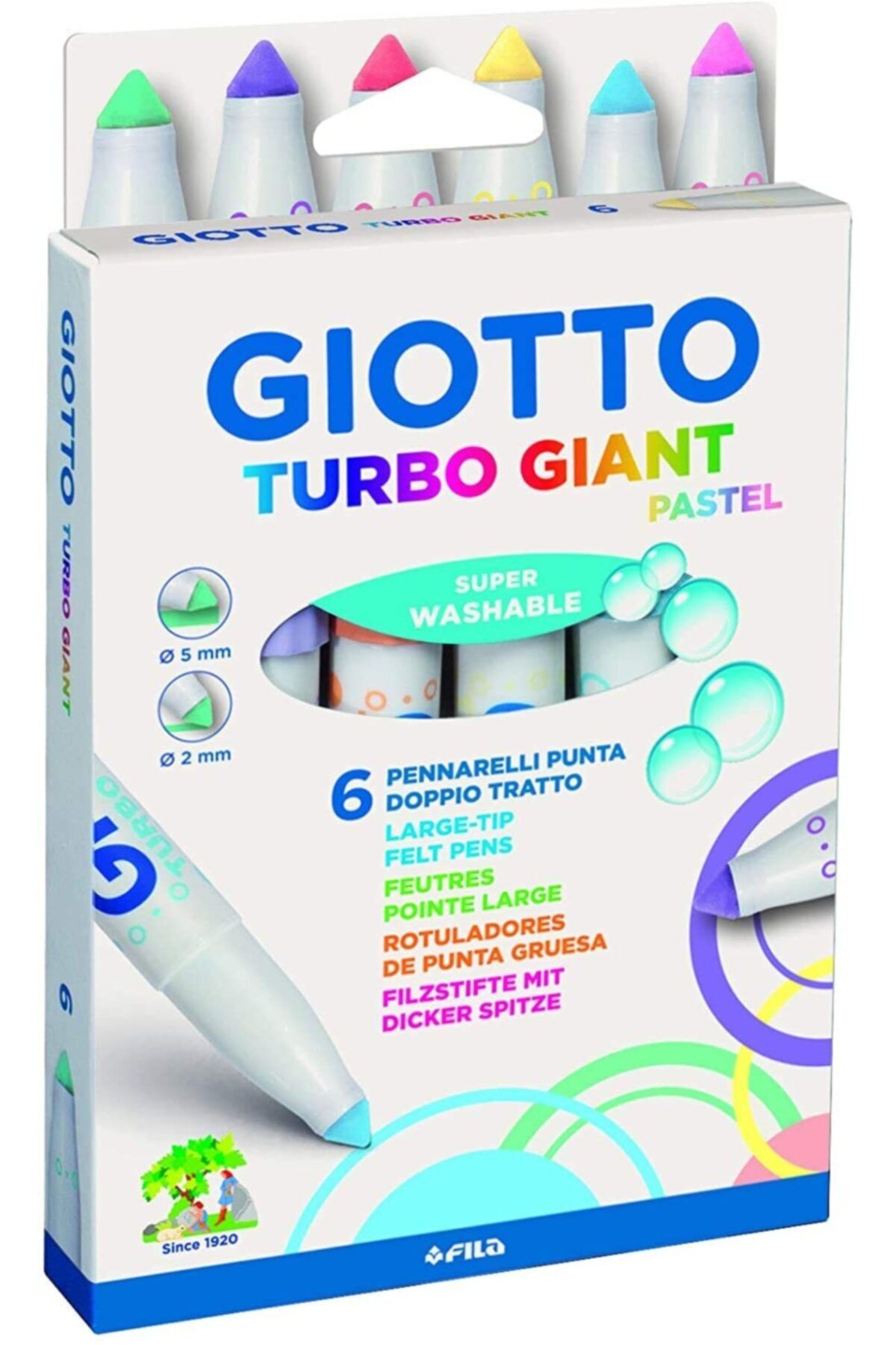 Giotto Turbo Giant Kalın Uçlu Keçeli Boya Kalemi Seti Pastel Renkler 6 Renk