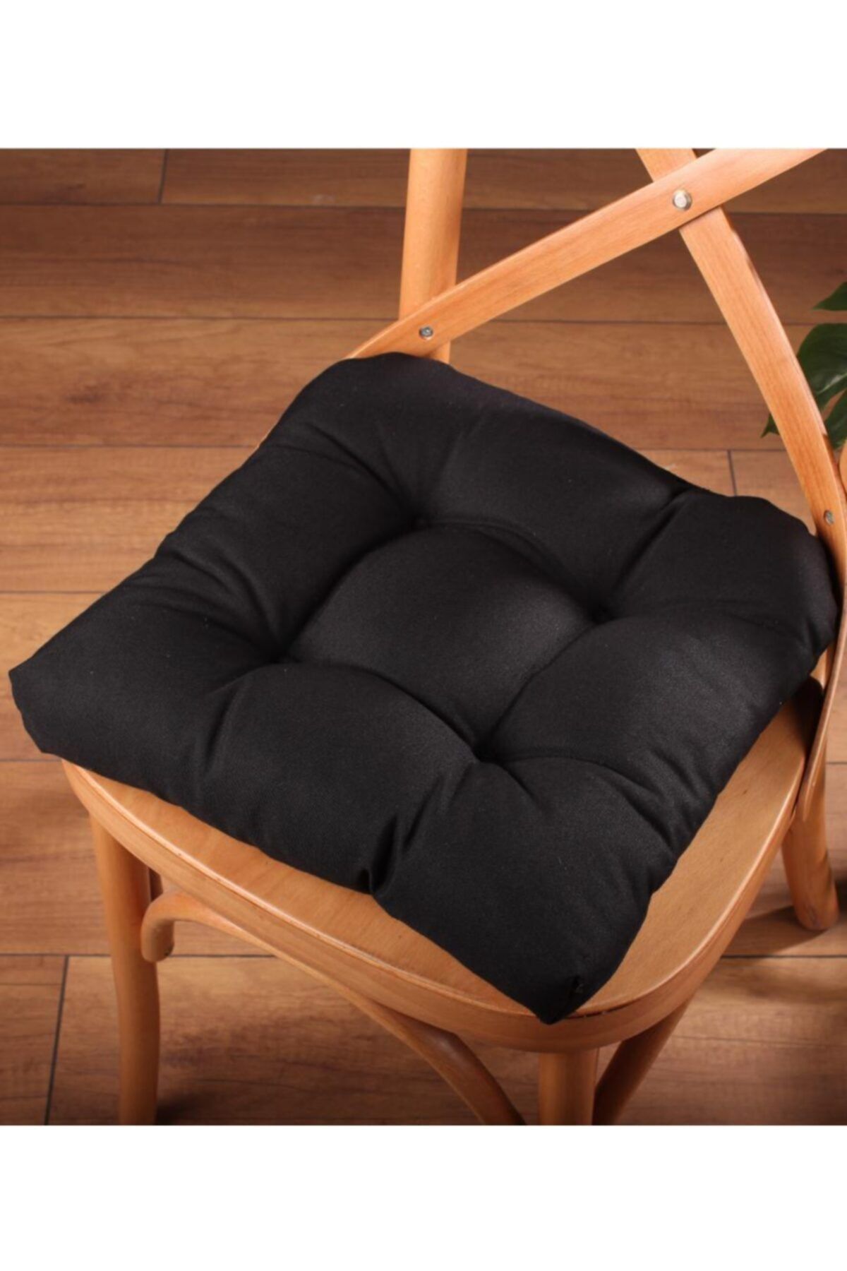 ALTINPAMUK Gold Pofidik Siyah Sandalye Minderi Özel Dikişli Bağcıklı 40x40cm