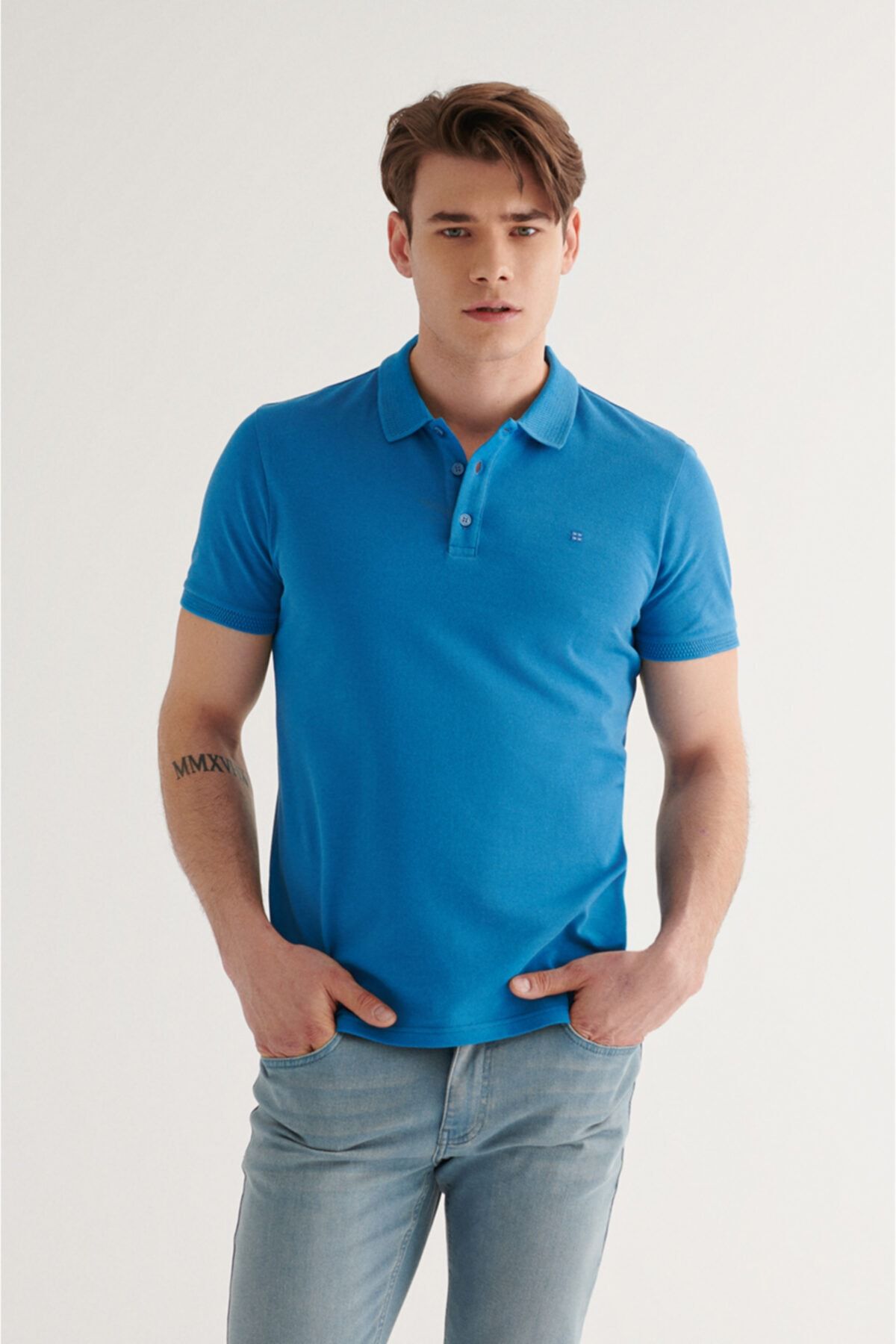 Avva Erkek Koyu Mavi Polo Yaka Düz T-shirt A11b1146