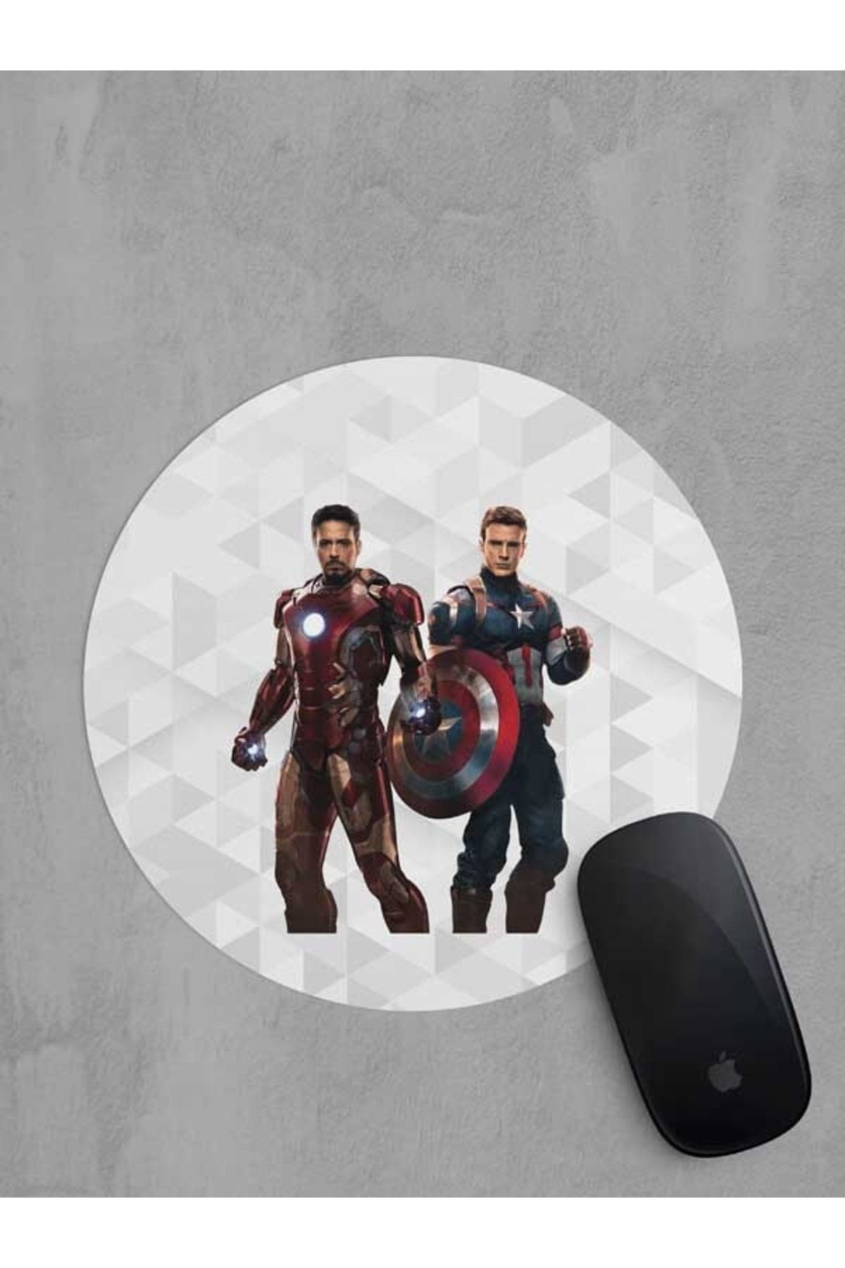 Panorama Ajans Iron Man Ve Kaptan Amerika Marvel Yuvarlak Mouse Pad