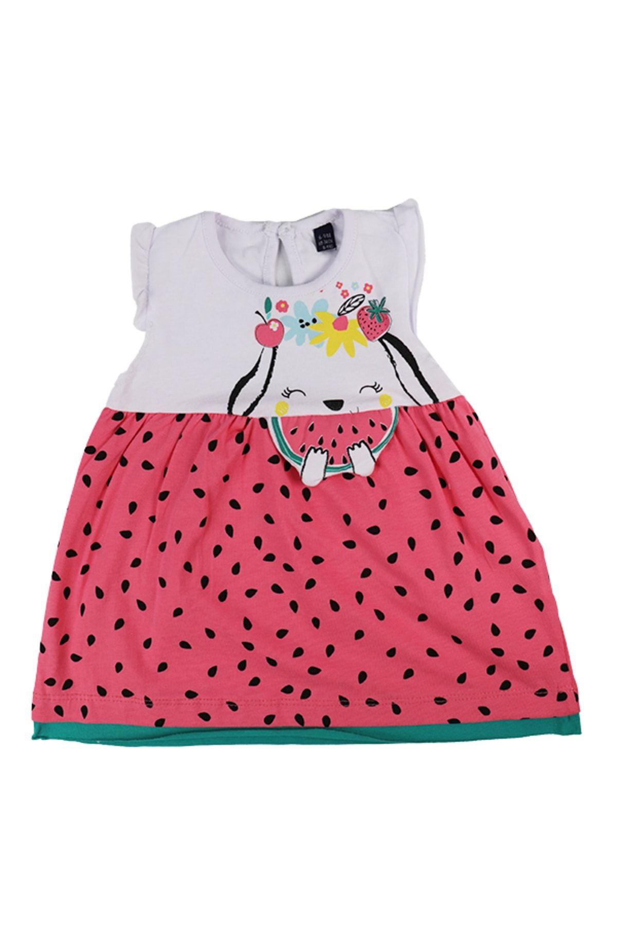 Miniworld Kız Bebek Fuşya Karpuzlu Baskısı Elbise
