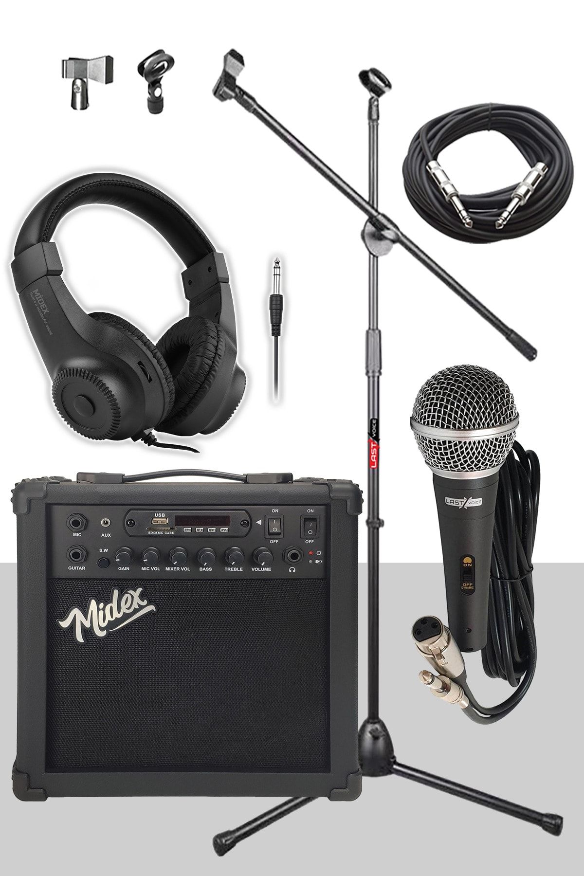 Midex Mga-25bk-pak Elektro Gitar Amfisi 25 Watt Usb Bluetooth Şarjlı (mikrofon Stand Kulaklık Kablo)