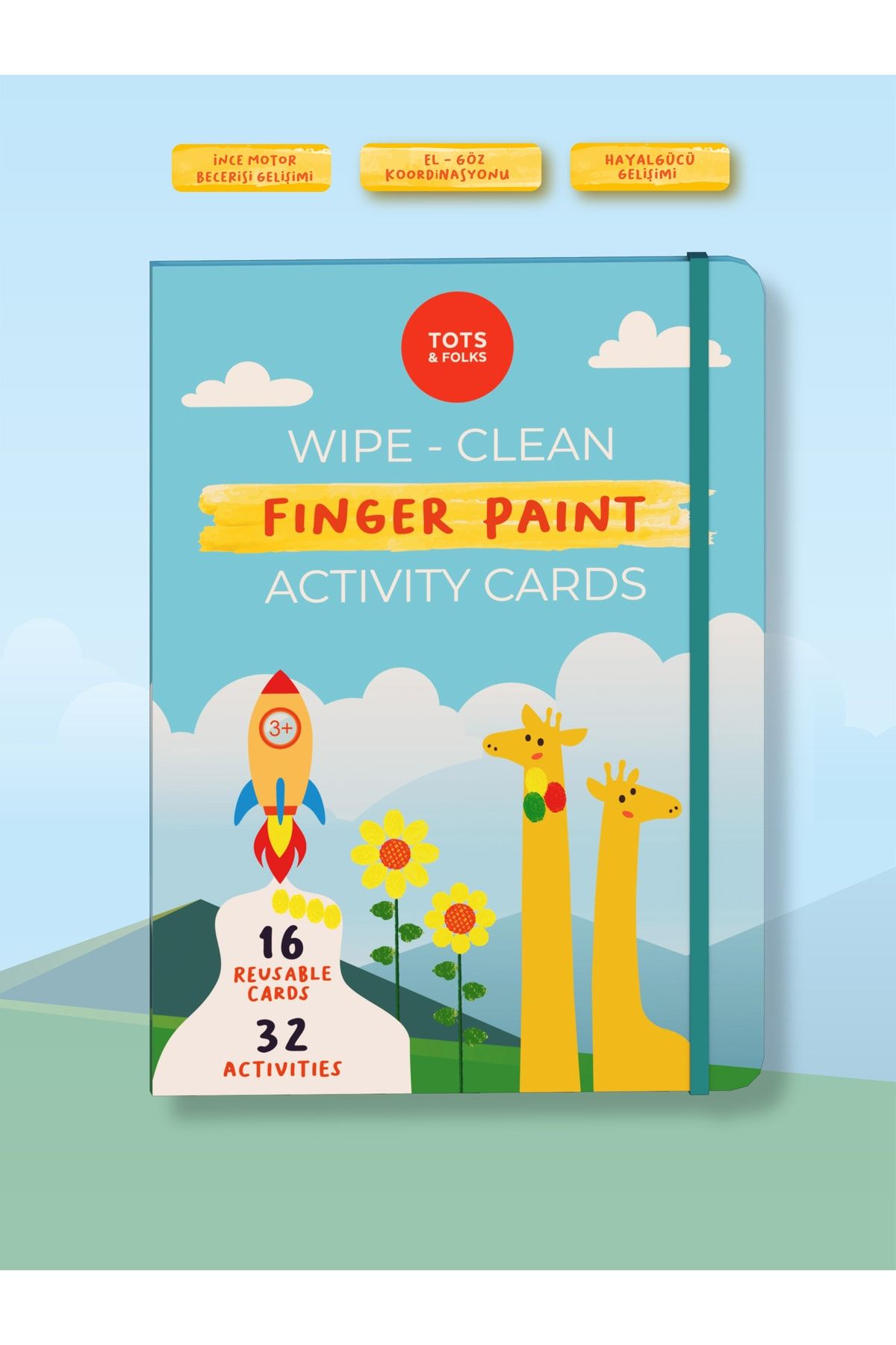TOTS & FOLKS Wipe Clean Finger Paint Activity Cards - Silinebilir Parmak Boyası Kartları - Fingerprint Activities