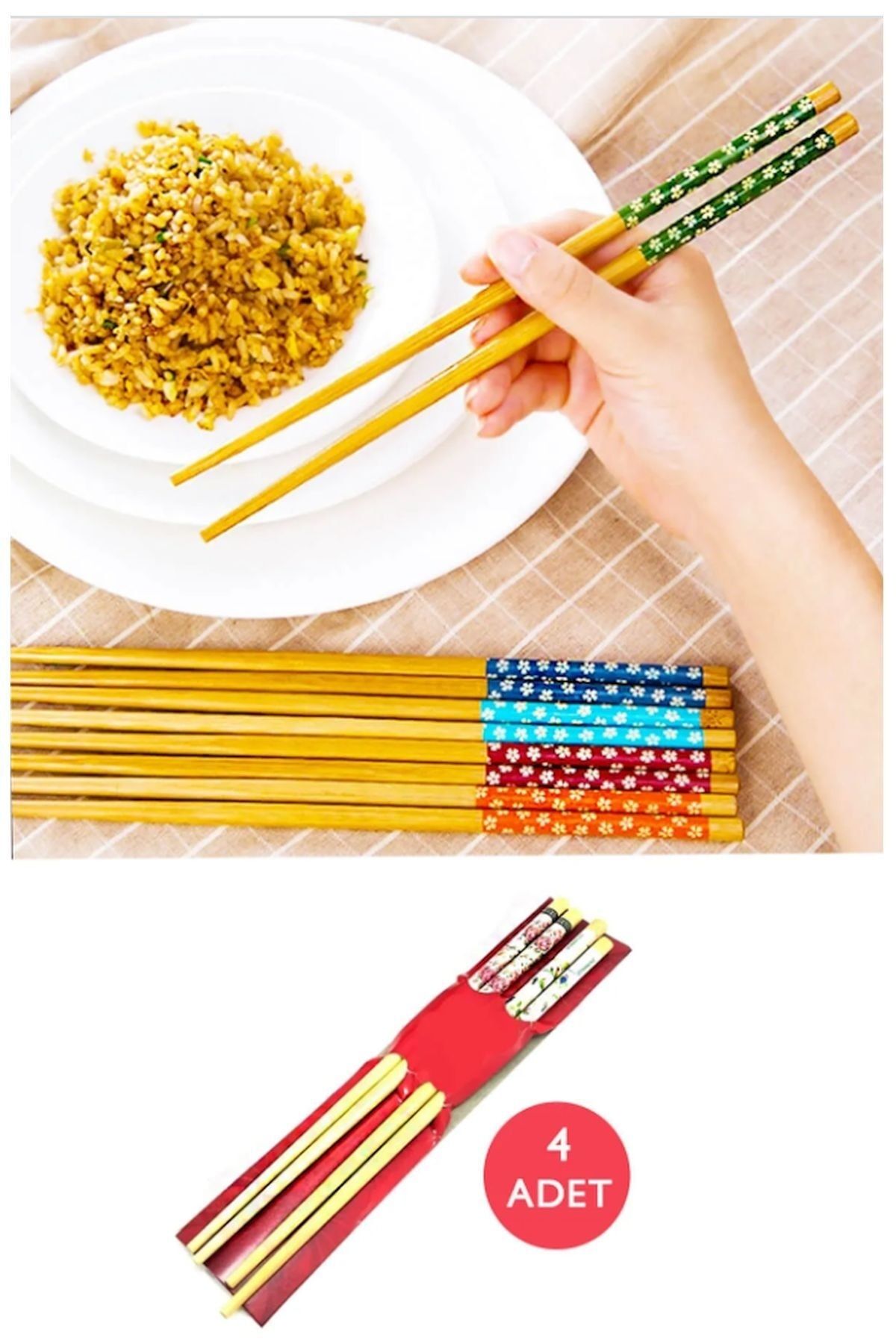 Helen's Home 4'lü Fettucini Chopstick Sushi Çubuğu Yıkanabilir Yemek Çin Çubuğu