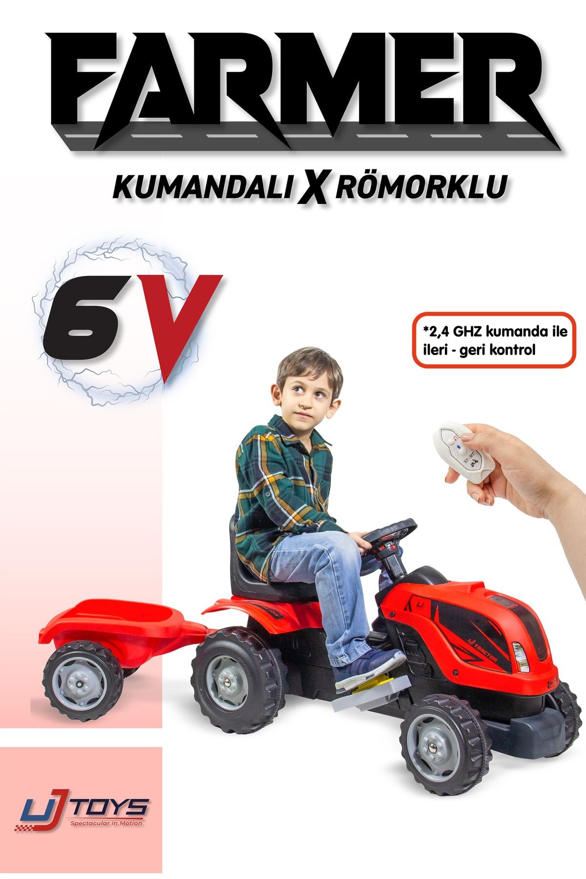 UJ Toys Ujtoys - Kumandalı Akülü 6v Römorklu Traktör