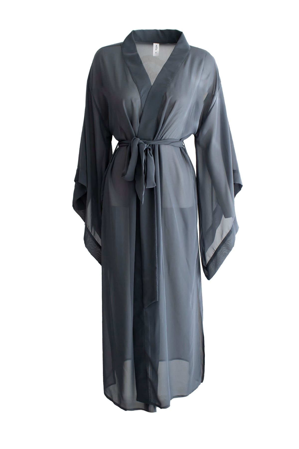 Mita Concept Gri Şifon Yarasa Kol Kimono