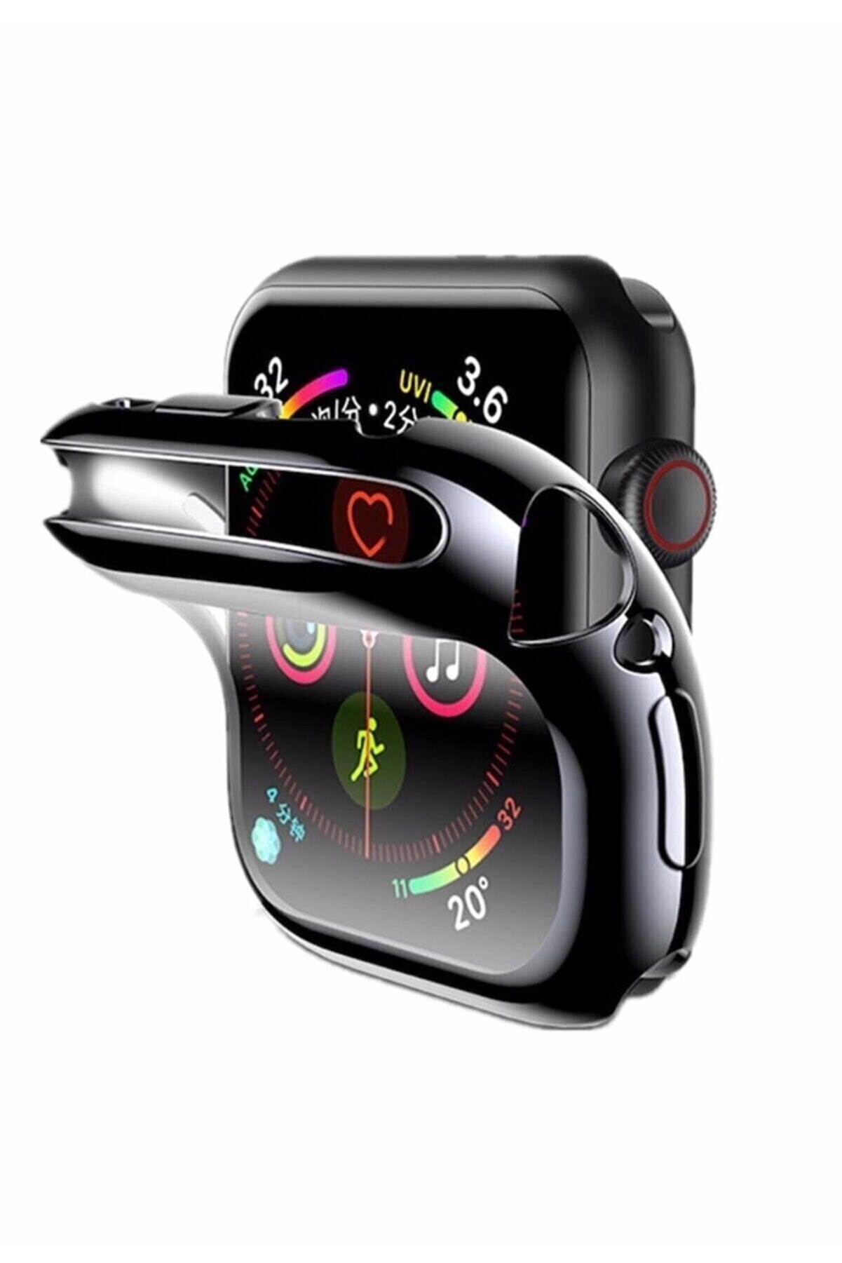 GALIO Apple Watch 1 2 3 4 5 6 Se Serisi ( 42mm ) 360 Tam Koruma Siyah Silikon Kılıf 42 Mm Seffaf Silikon