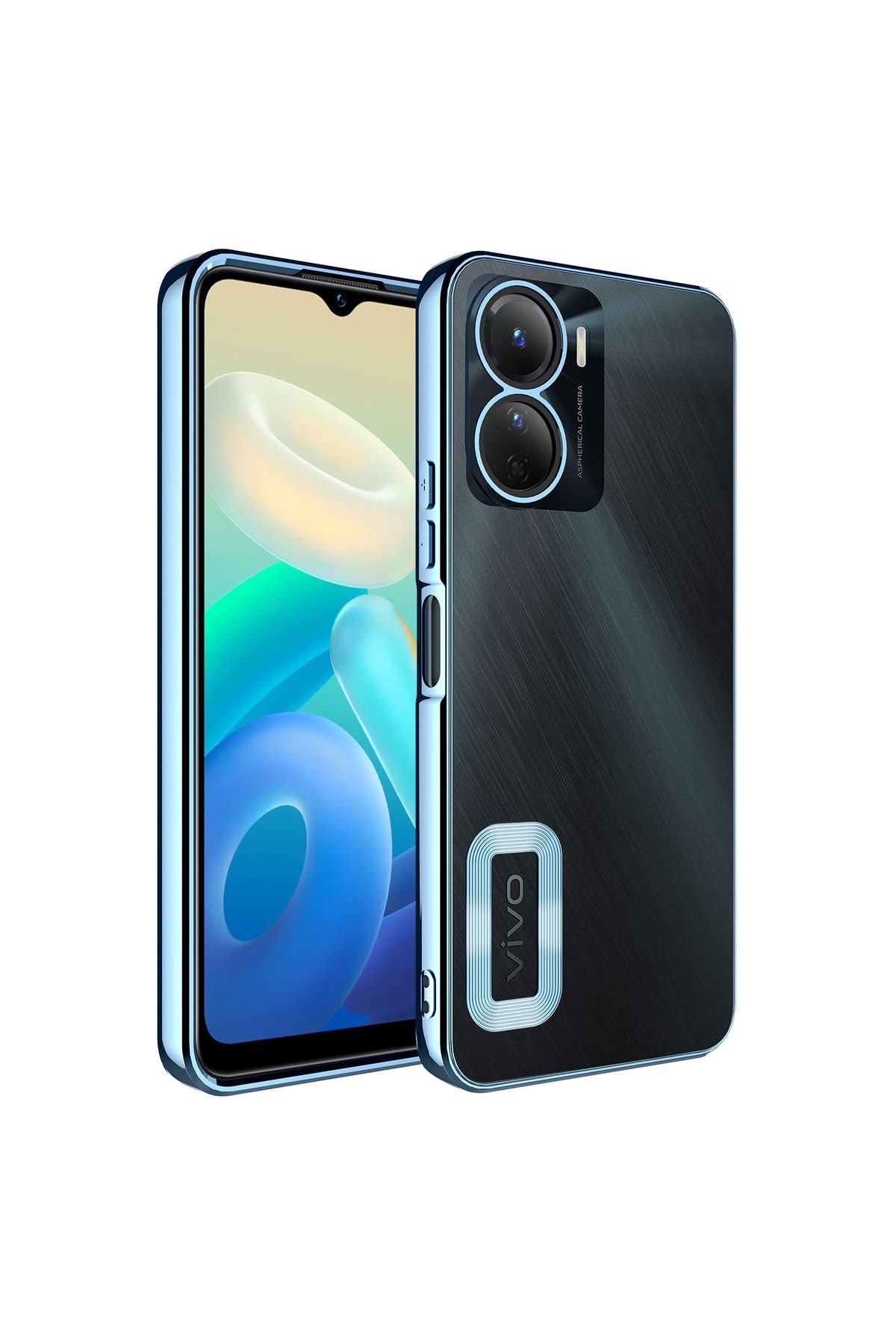 Nezih Case Vivo Y16 Köşeleri Renkli Şeffaf Kamera Korumalı Silikon Luxury Kapak