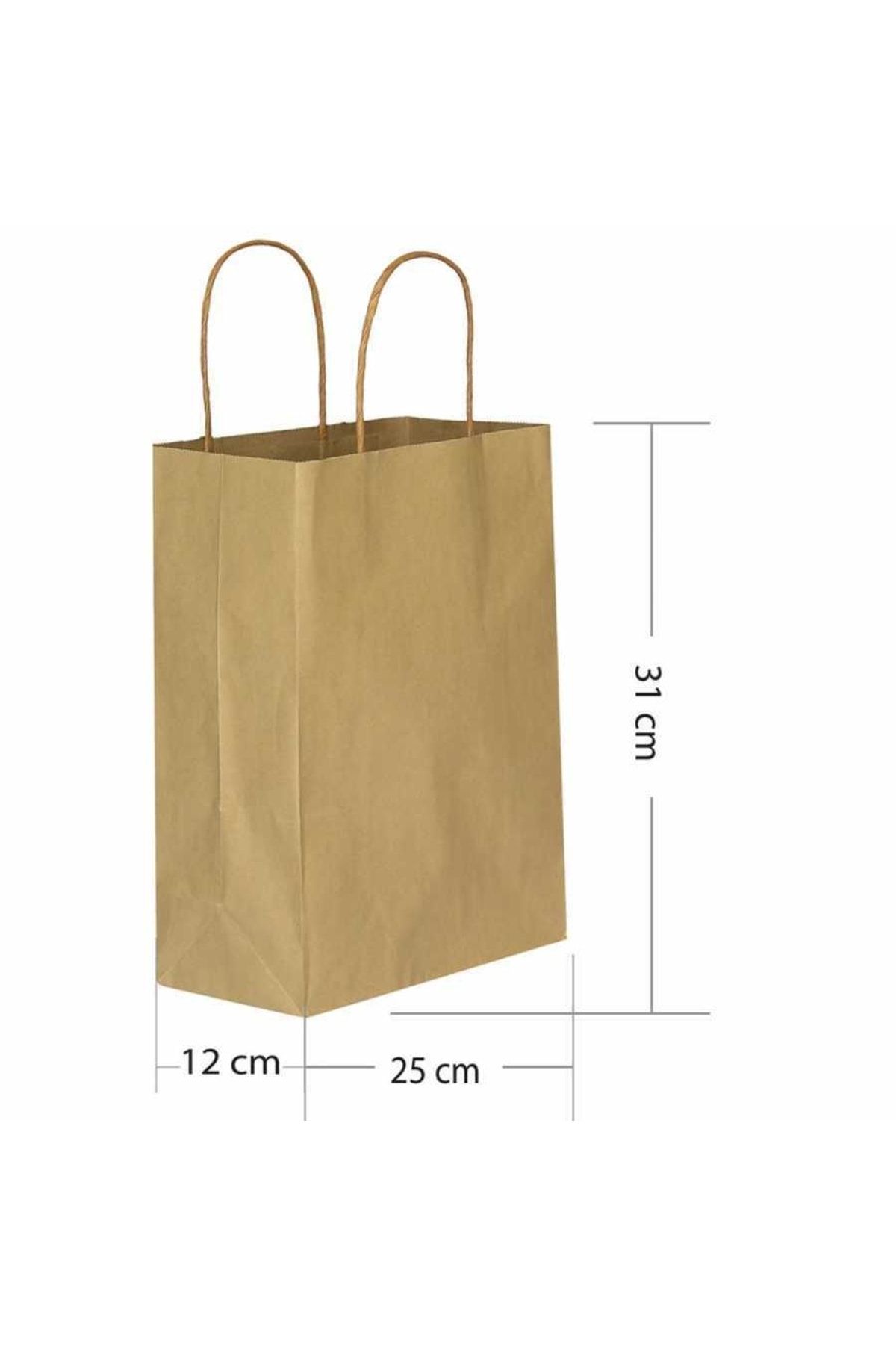 BossPack Kraft Kâğıt Poşet (25x12x31 Cm) Burgu Saplı Kâğıt Torba (100 Adet) Kâğıt Çanta