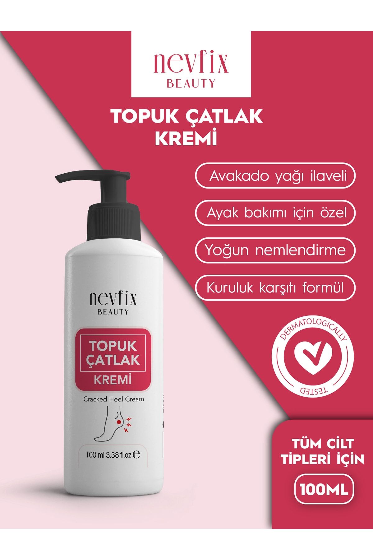 Nevfix Beauty Topuk Çatlak Kremi Kuru Ve Yıpranmış Topuklar Için 100 Ml.