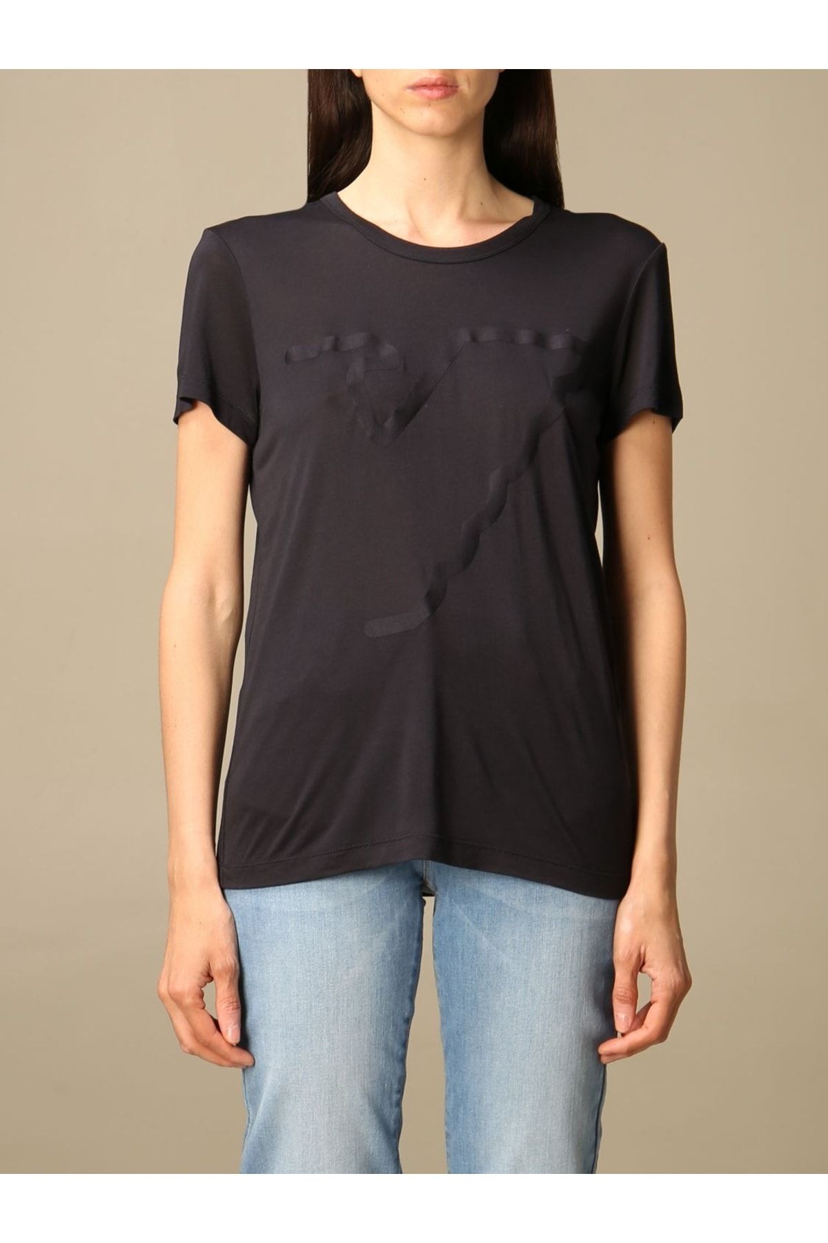 Emporio Armani Kadın Marka Logolu Organik Pamuklu Kısa Kollu Lacivert T-shirt 3k2t7f 2jraz-lacivert