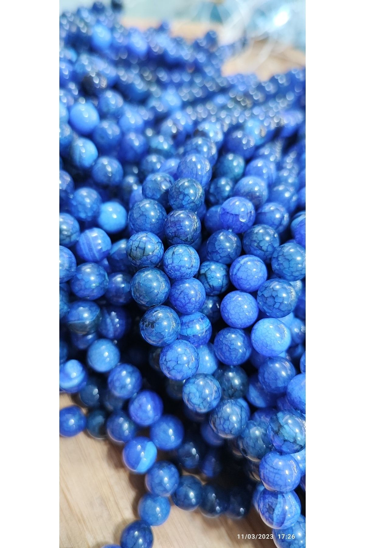 LİVZA BİJUTERİ Damarlı Lapis Lazuli Doğaltaş Dizisi 8 Mm Doğal Taş Takı Yapım