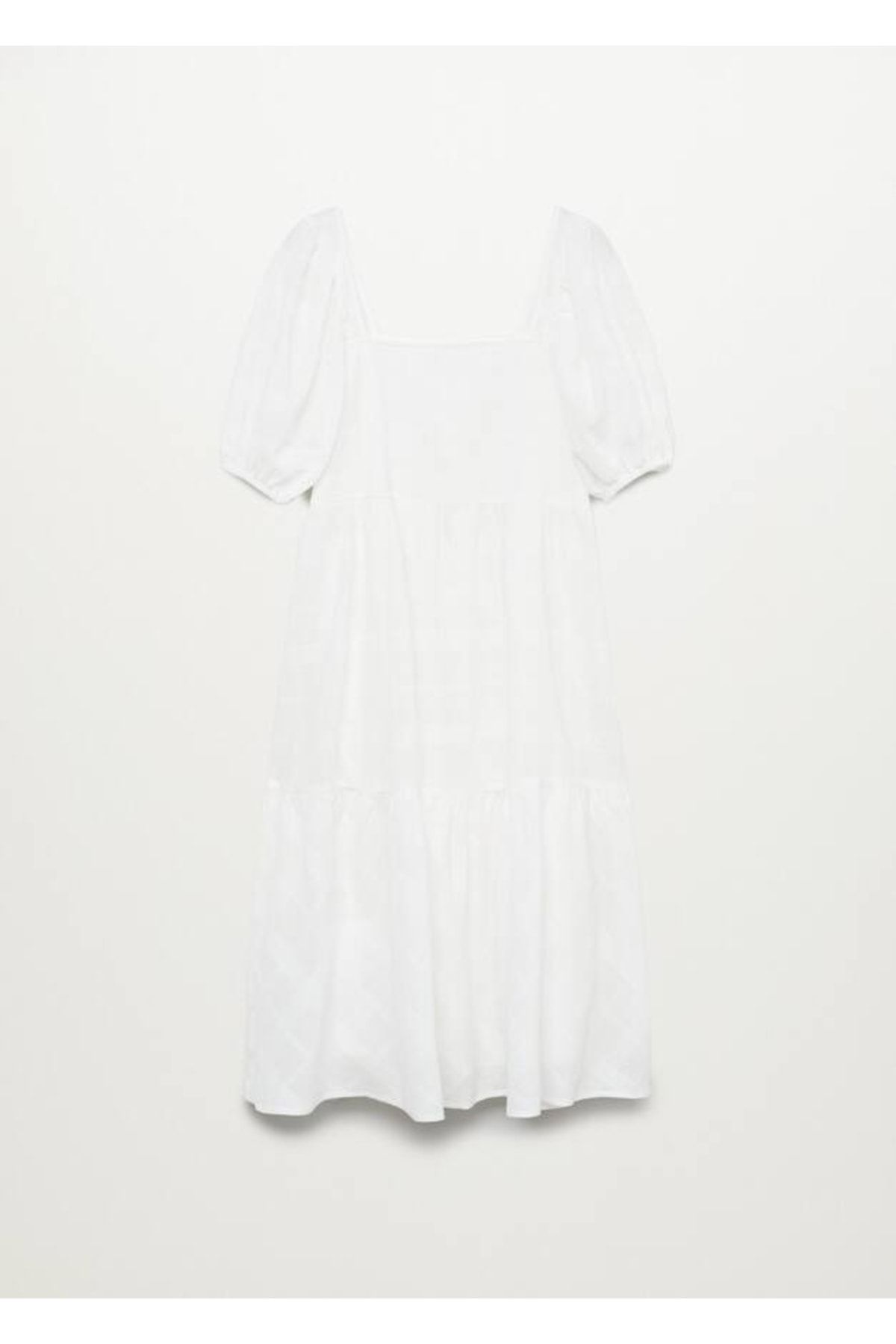 MANGO Kırık Beyaz Fırfırlı Koton Elbise