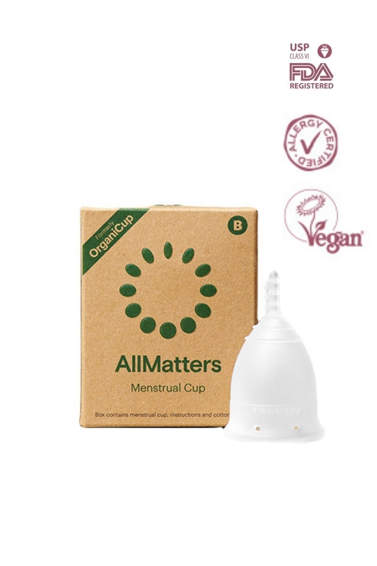 Allmatters (ORGANİCUP) Menstrual Cup Model B Regl Kabı - Adet Kabı - Menstrüel Kap