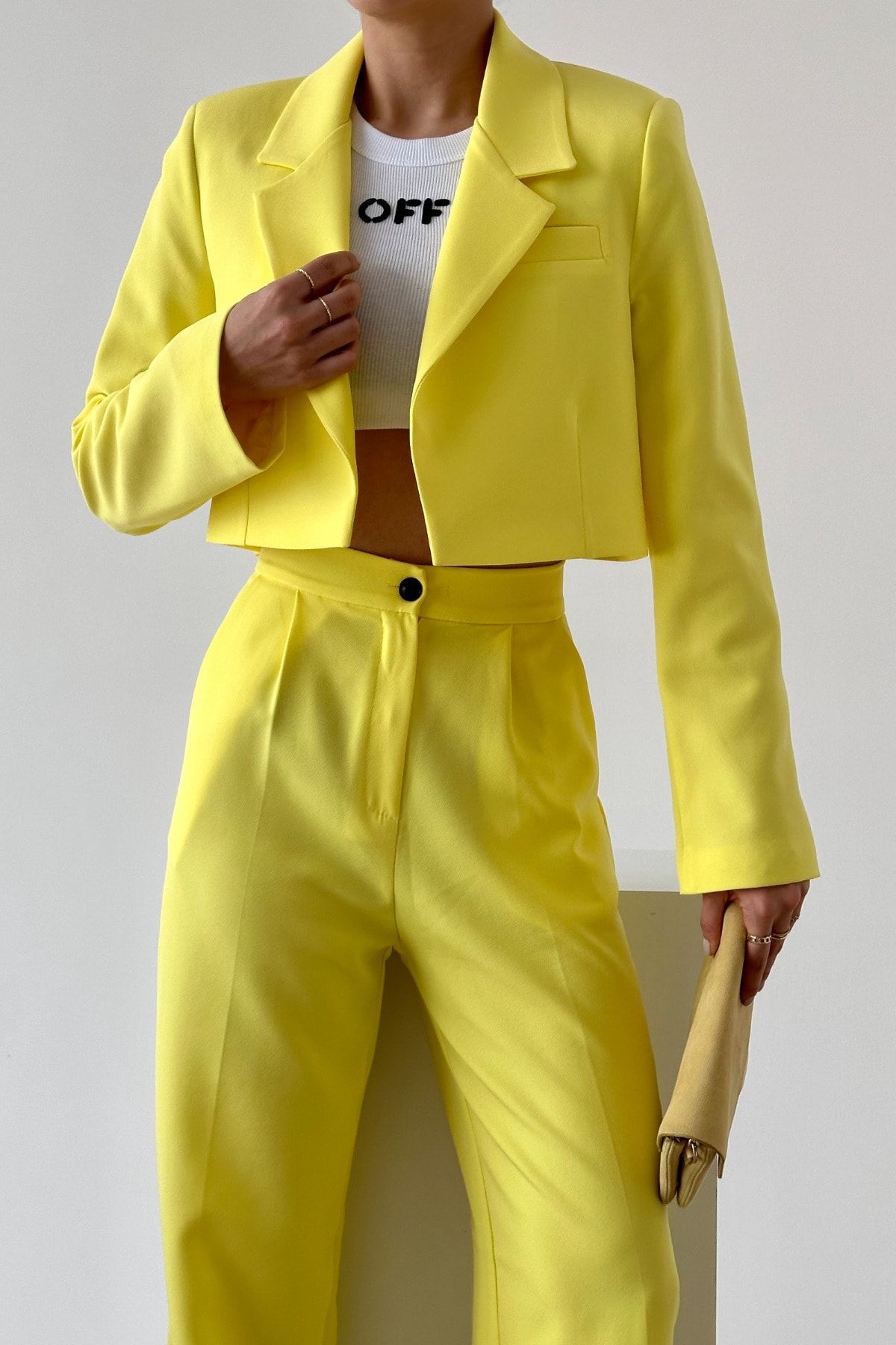 LOOSH Kadın Sarı Kısa Crop Blazer Ceket
