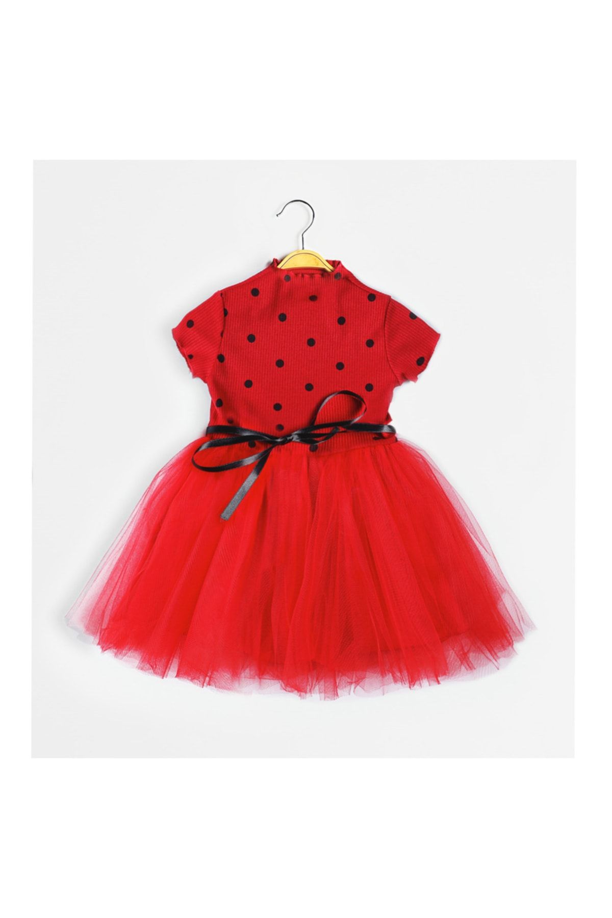 Şirin Şeyler Butiği Linda Kız Bebek Çocuk Prenses Kabarık Tütü Elbise Puantiyeli Kısa Kol Esnek Likralı Tüllü Elbise