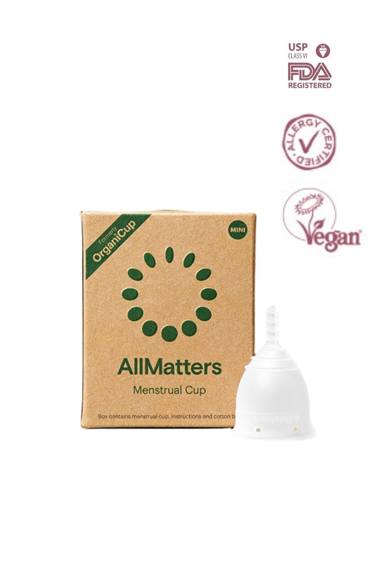 Allmatters (ORGANİCUP) Menstrual Cup Model Mini Regl Kabı - Adet Kabı - Menstrüel Kap