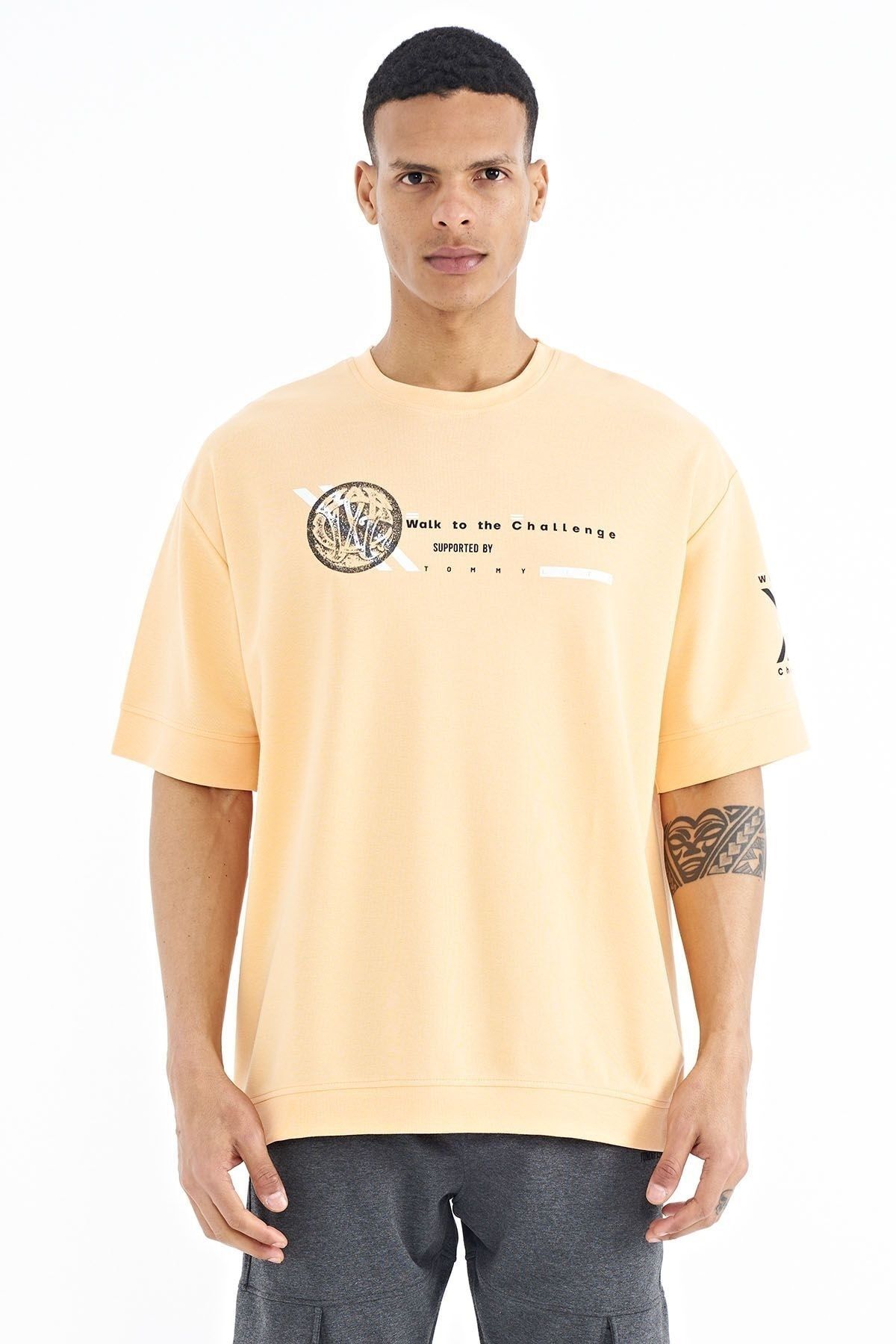 TOMMY LIFE Kavun Içi Ön Ve Kol Baskı Detaylı O Yaka Oversize Erkek T-shirt - 88180