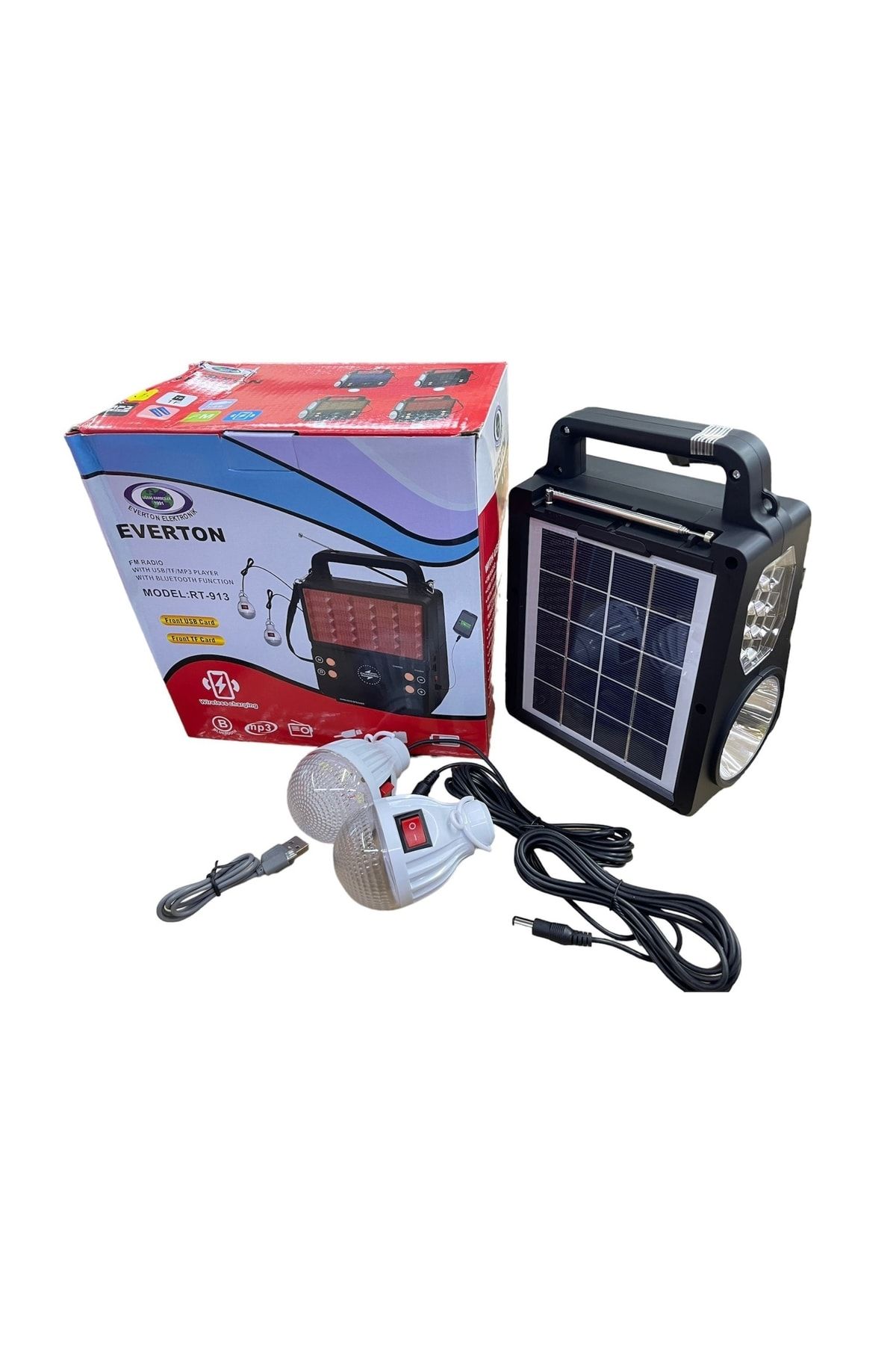 BLOMSTER Everton Rt-913 Şarjlı Fm/usb/bt Güneş Enerjili 2 Ampullü Solar Set (KABLOSUZ TELEFON ŞARJ) Özelikli