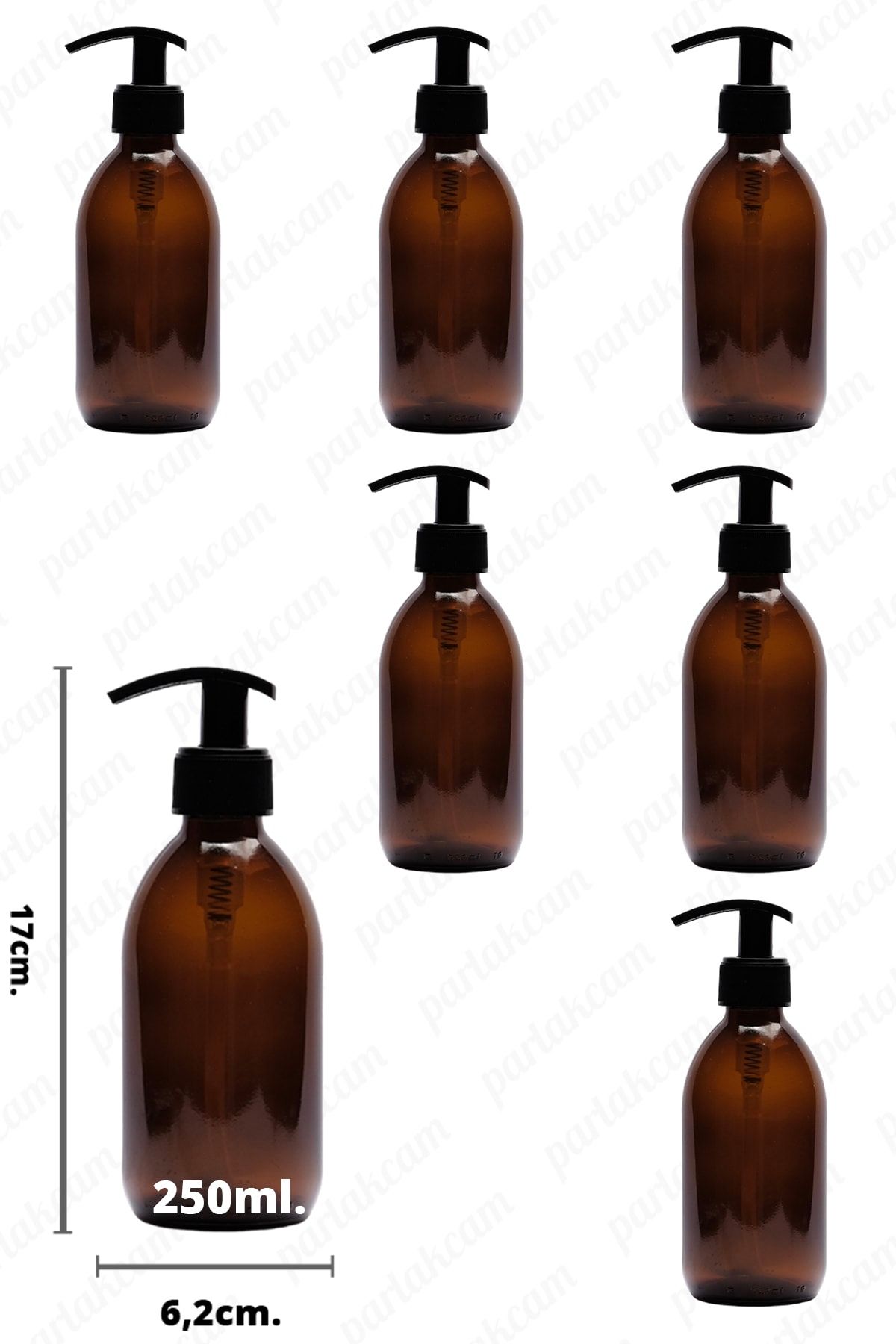 parlakcam 250ml Amber Kahverengi Cam Şişe Sıvı Sabunluk, Kolonya, Deterjan Sıvılar Için Kullanıma Uygun 6 Adet
