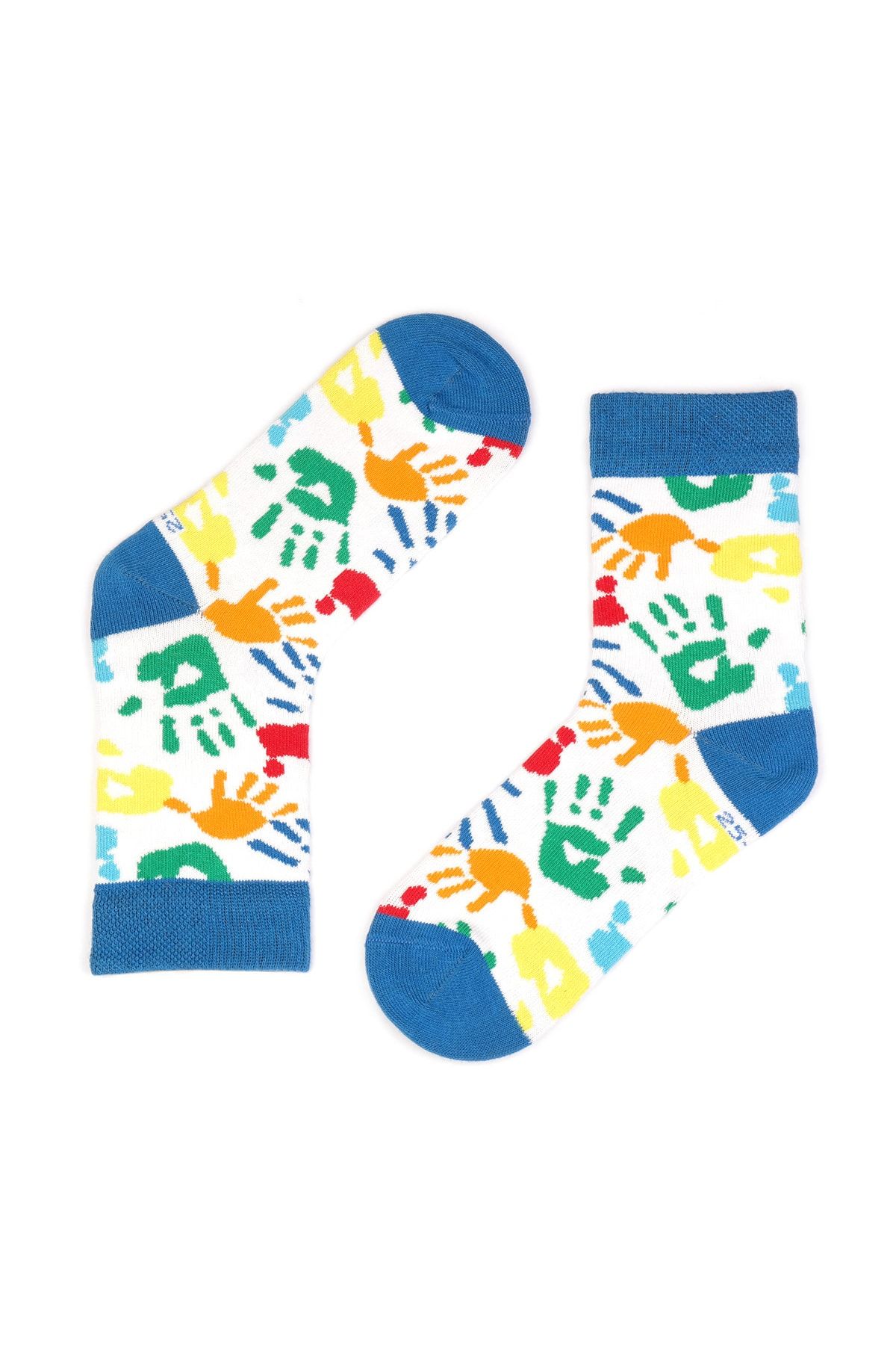 hogso Mavi El Baskısı Desenli Çocuk Çorap