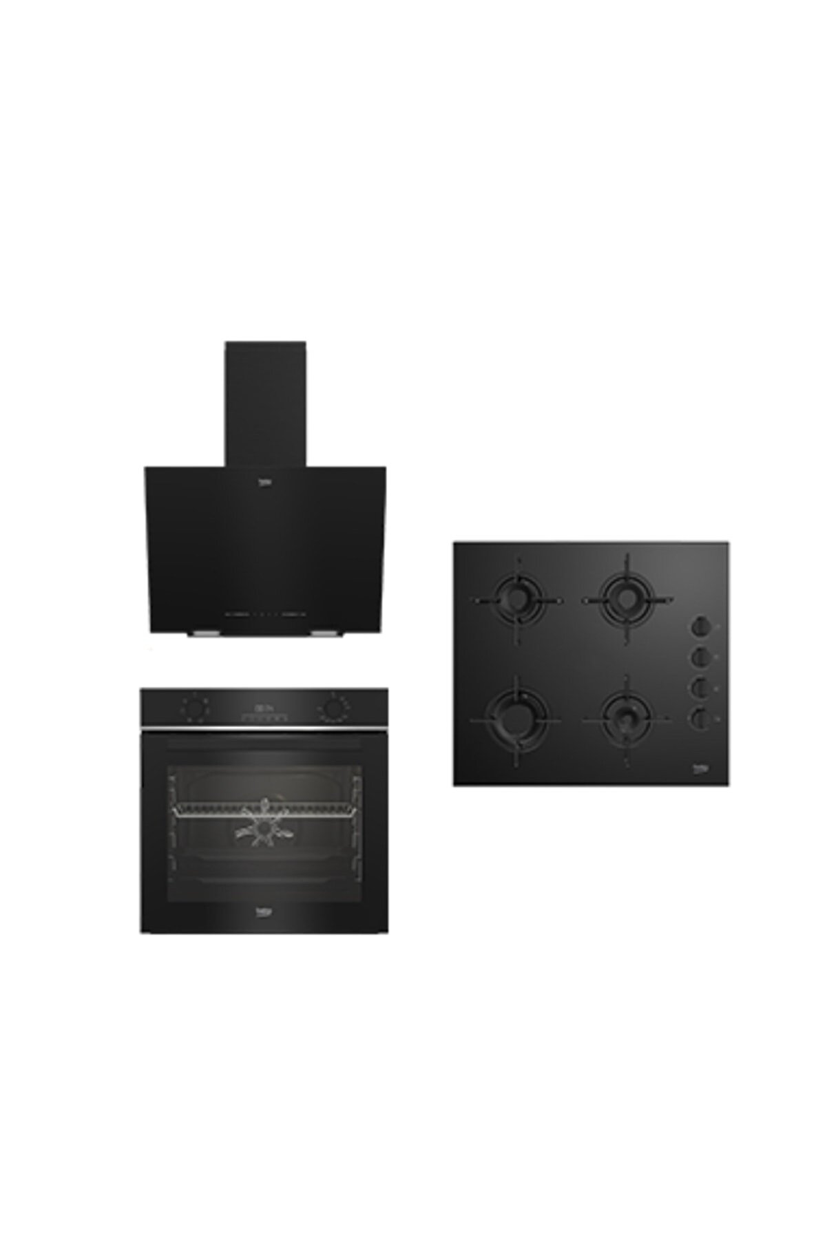 Yeni Siyah Cam Avantaj Set - 3lü Ankastre Set (Fırın 166 Ocak 166 Davlumbaz)