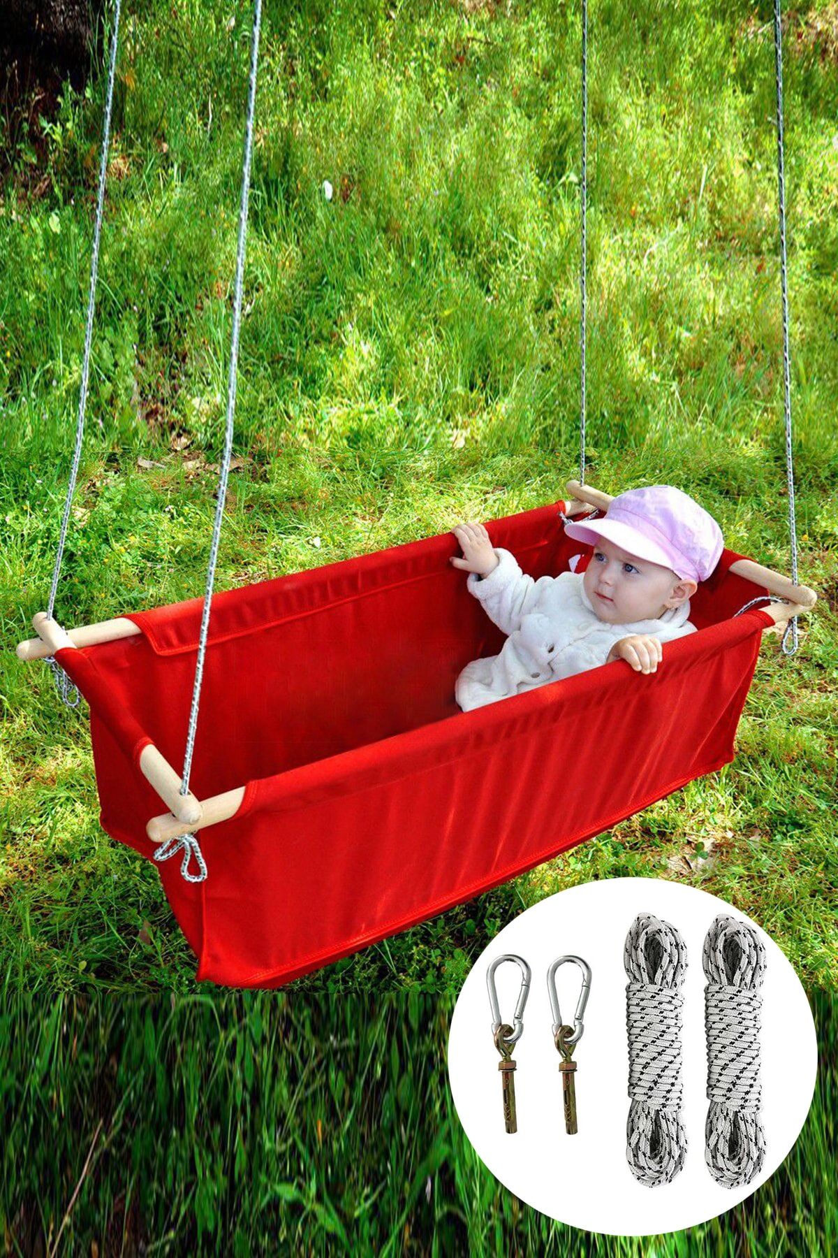 UTKU TASARIM Sally Ahşap Bebek Çocuk Salıncağı Bahçe Piknik Hamak Çingene Beşiği Portatif Asılı Beşik