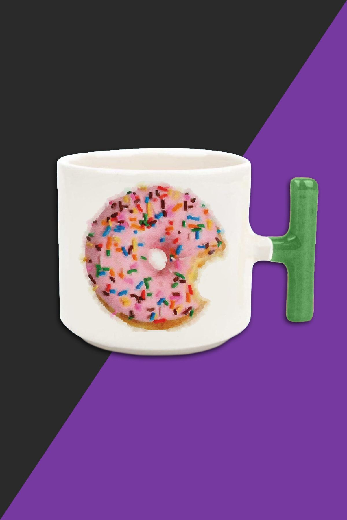 yhfoto Donut - Krem Renk Latte Fincan Kupa - Yeşil Kulp