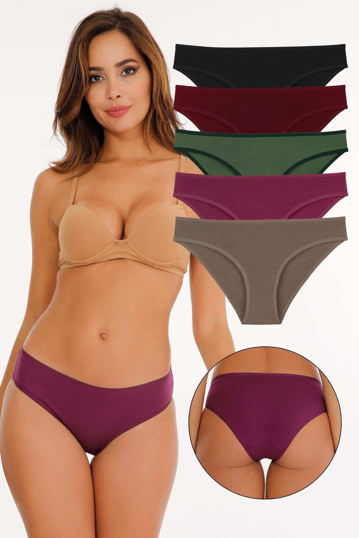 Sensu Kadın Düz Renkler Pamuklu 5'li Slip Külot - Set Kts3039