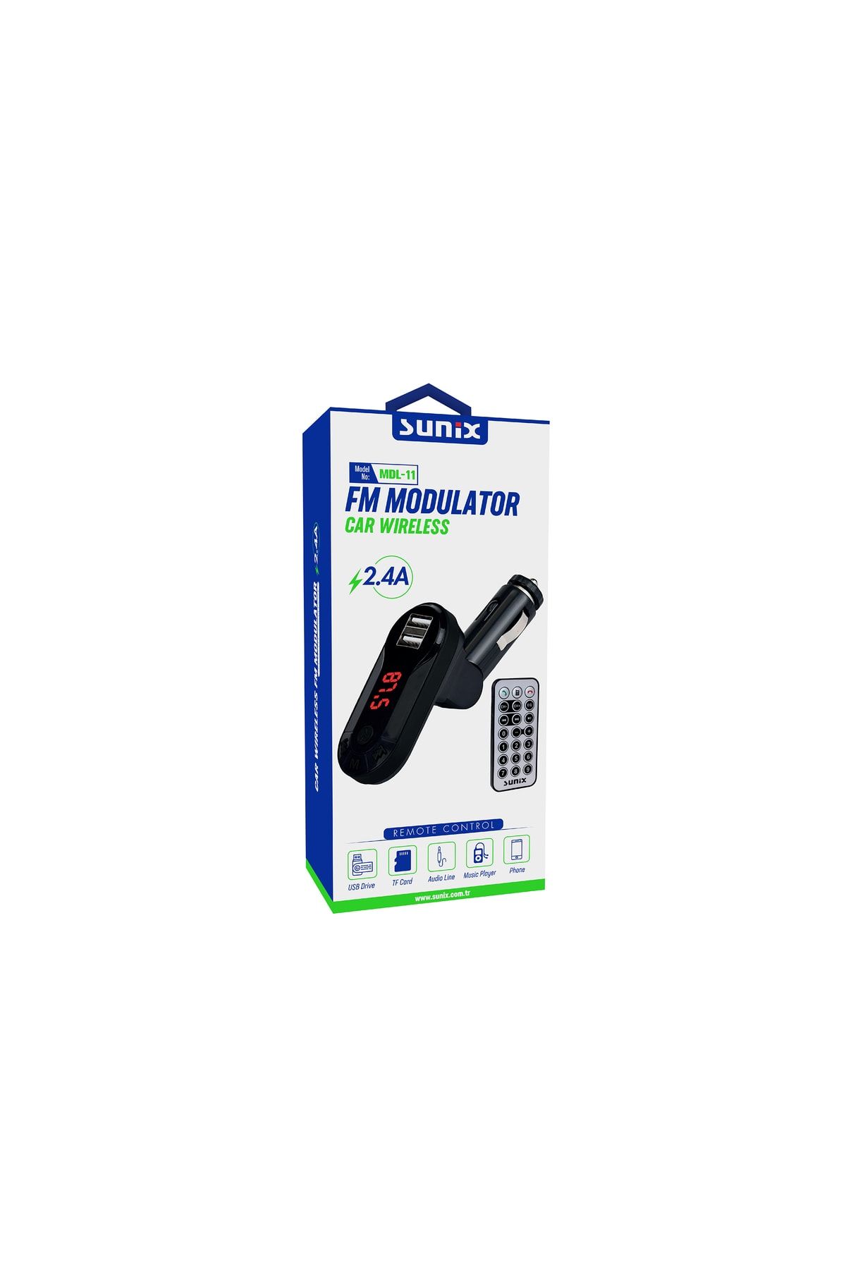 Sunix Mdl-11 Araç Çakmaklık Fm Bluetooth Transmitter Modülatörü Kumandalı 2.1a Hızlı Şarj