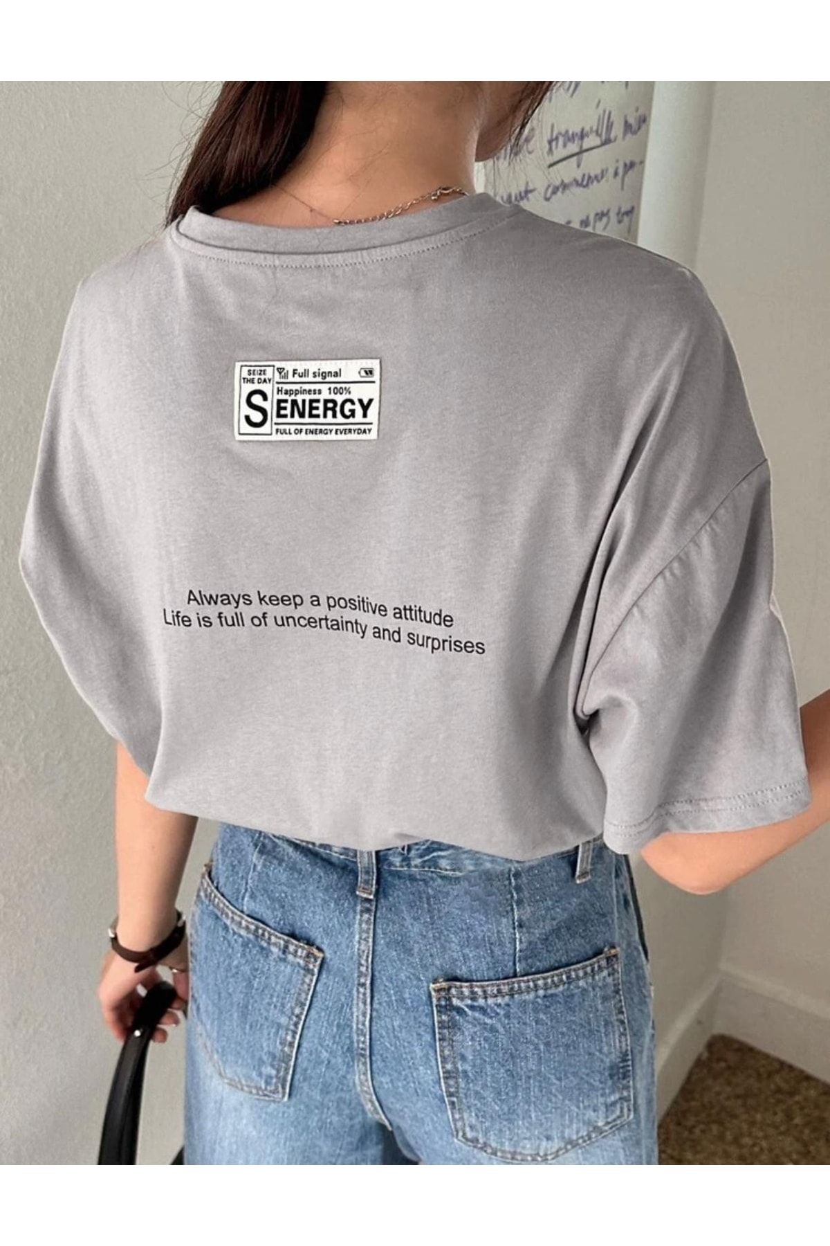 AFROGİYİM Kadın Senergy Baskılı Oversize T-shirt