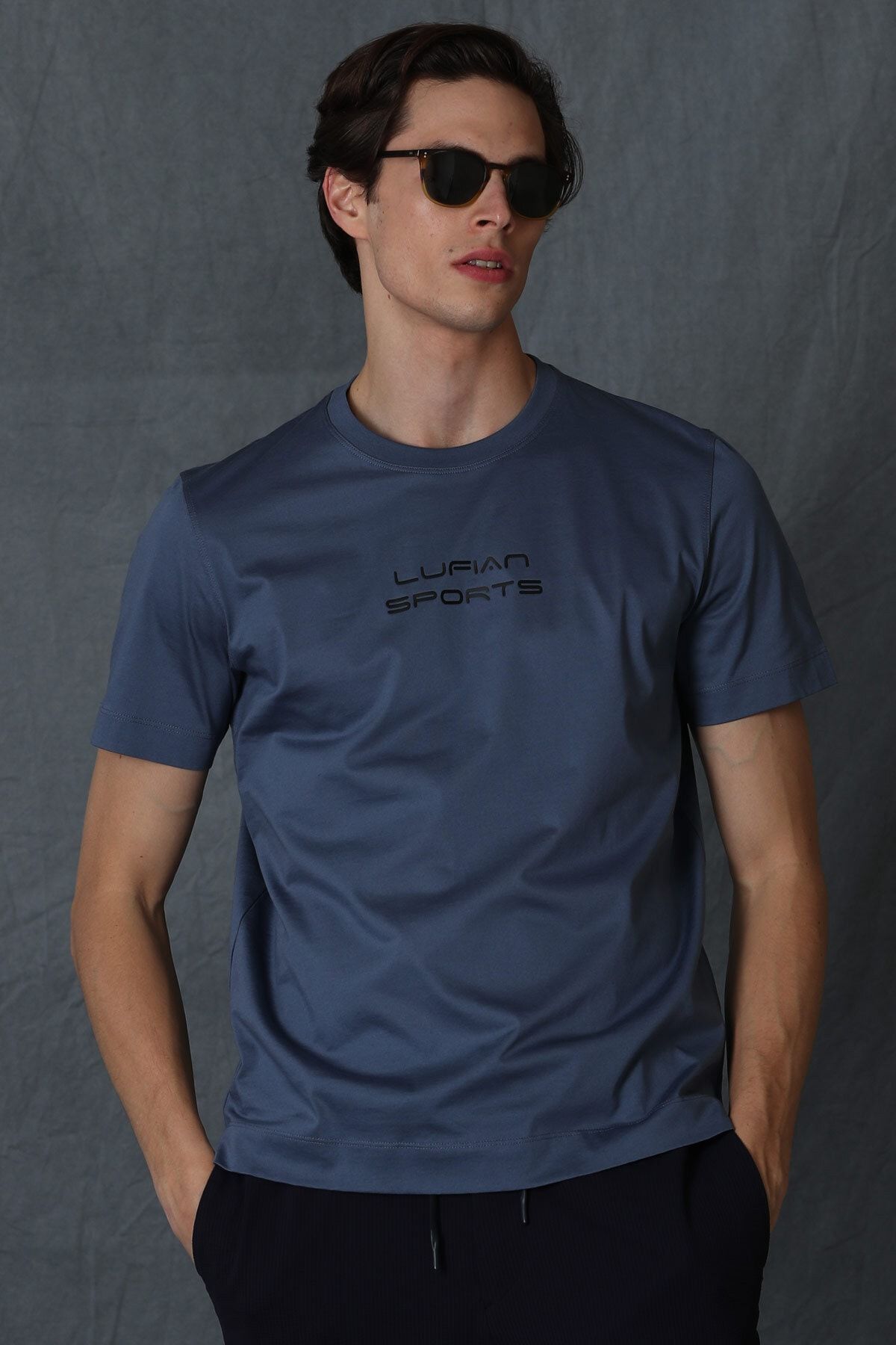 Lufian Tony Modern Grafik T- Shirt Koyu Mavi