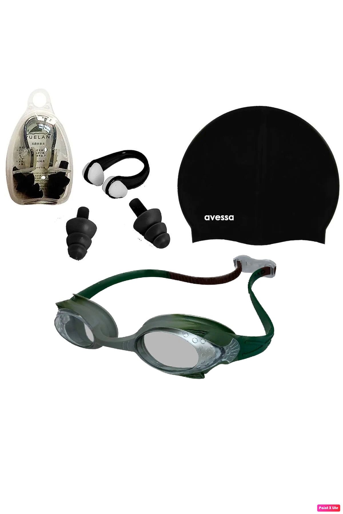 Avessa Gs-28 3'lü Çocuk Yüzücü Deniz Gözlüğü Havuz Seti Havuz Gözlüğü + Bone + Kulak Burun Tıkacı Siyah