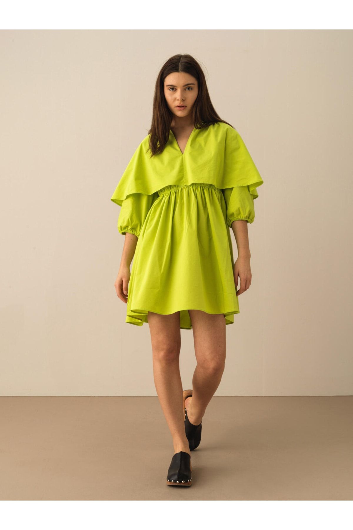 Xint Kadın Yeşil Pamuklu Oversize Elbise