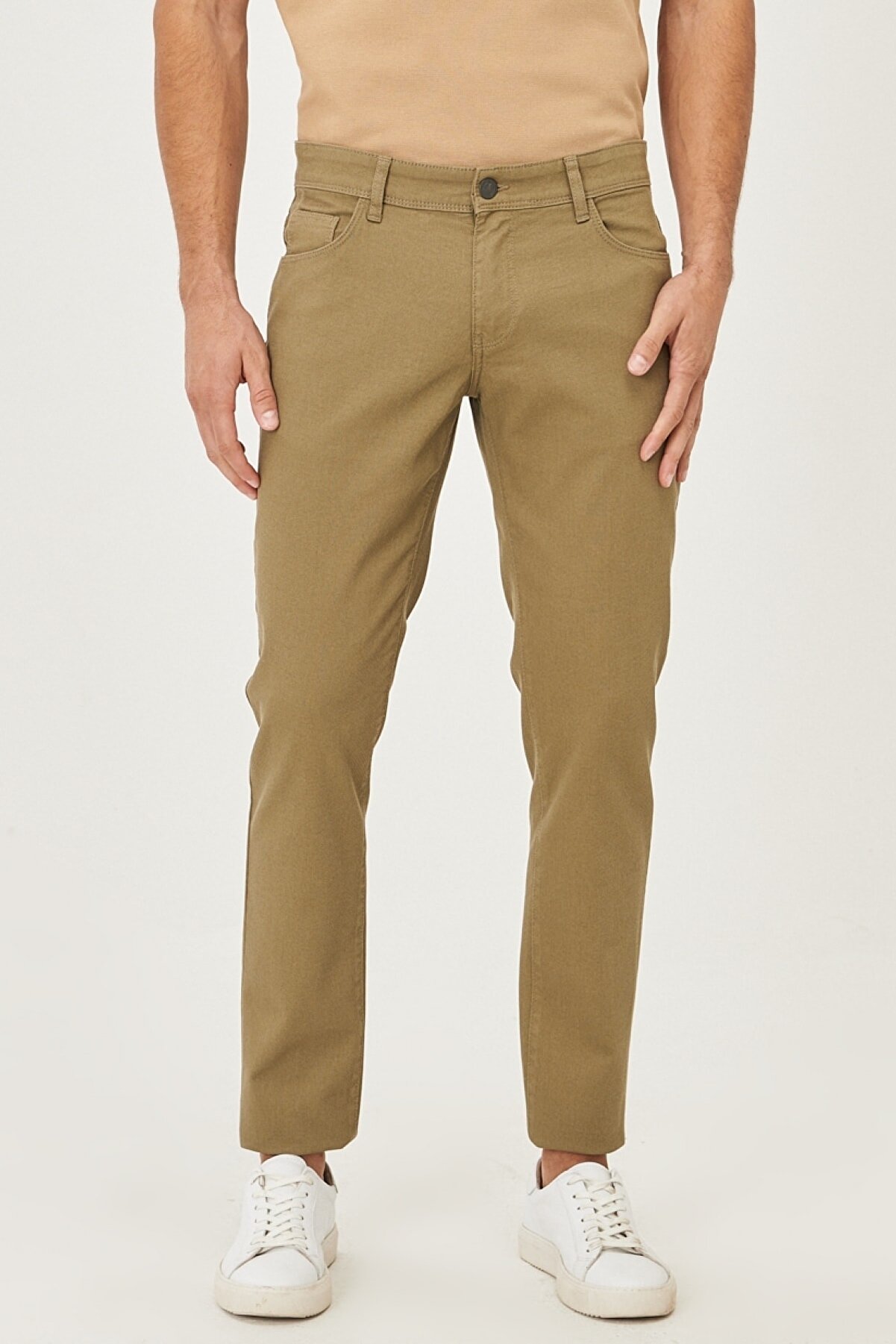 AC&Co / Altınyıldız Classics Erkek Yeşil Kanvas Slim Fit Dar Kesim 5 Cep Pantolon