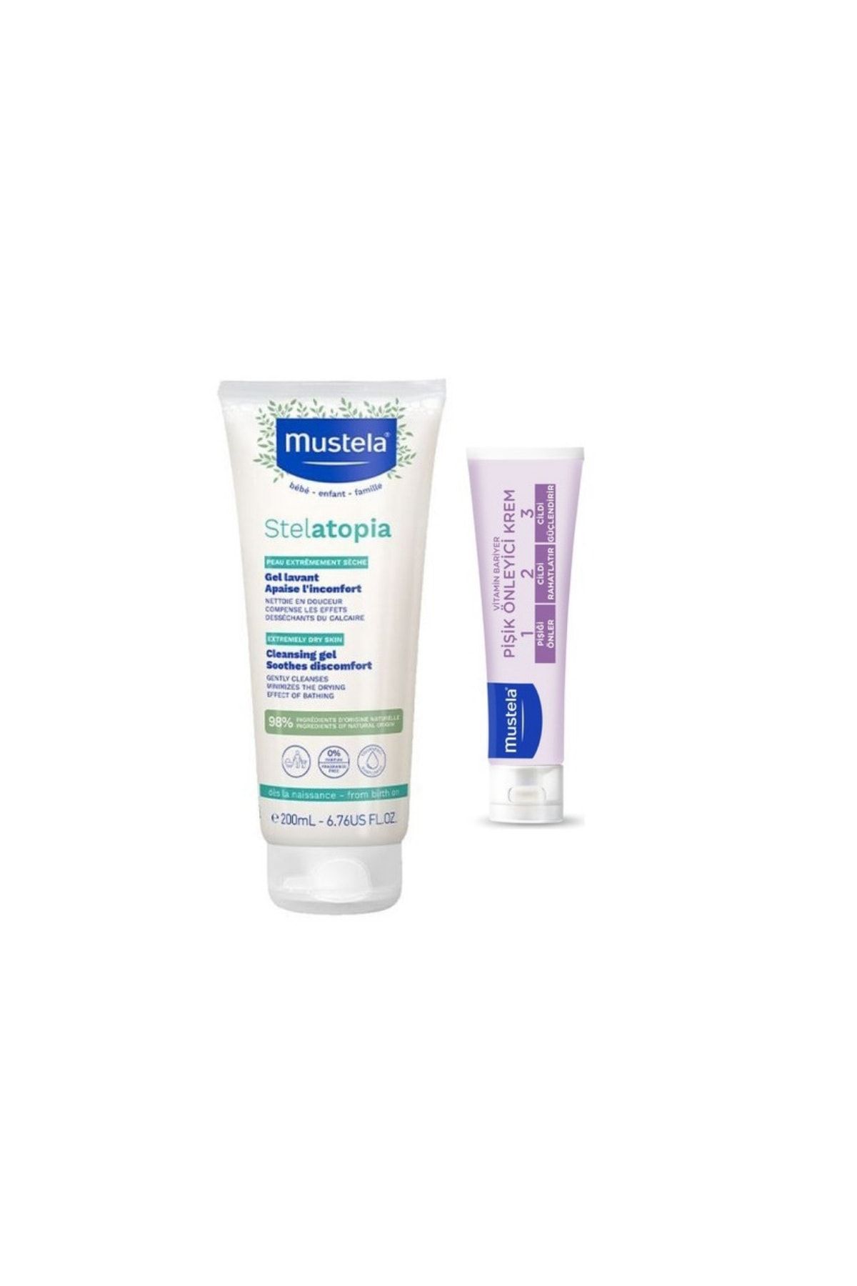 Mustela Stelatopia Cleansing Gel 200 Ml - Vitamin Barrier 1-2-3 Cream 50 Ml Pişik Kremi