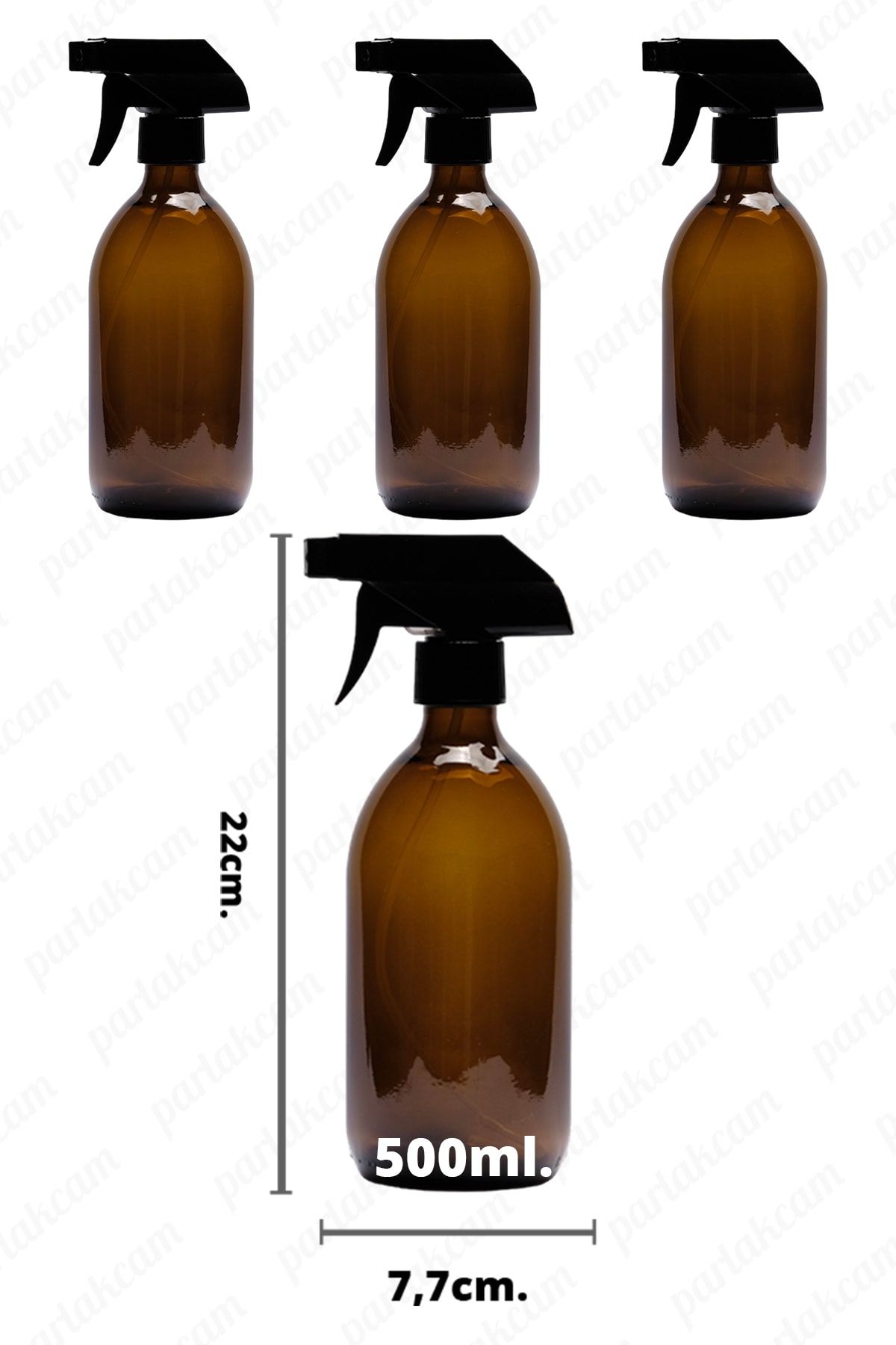 parlakcam 500ml Amber Kahverengi Cam Sprey Şişe Sıvı Spreyi Glass Spray 3 Adet