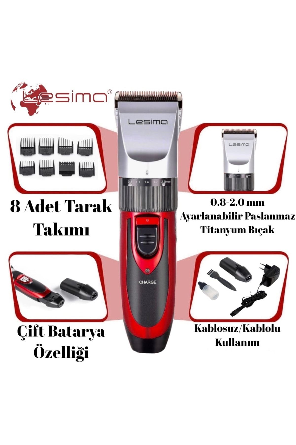 Lesima Ls-1000 Jaguar Çift Batarya Professional Saç Ve Sakal Kesim Makinası