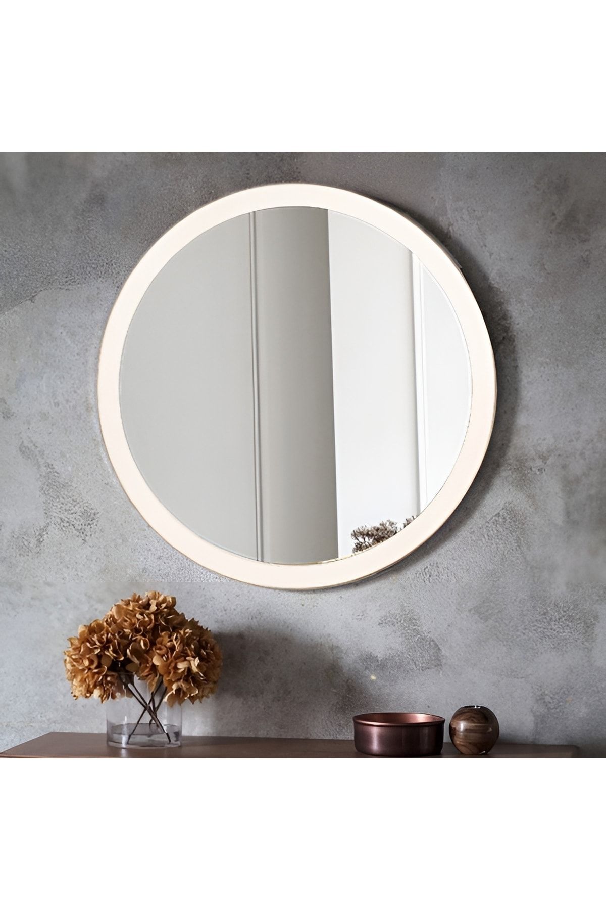bigpapel Yuvarlak Lüx Duvar Aynası Beyaz 55 Cm