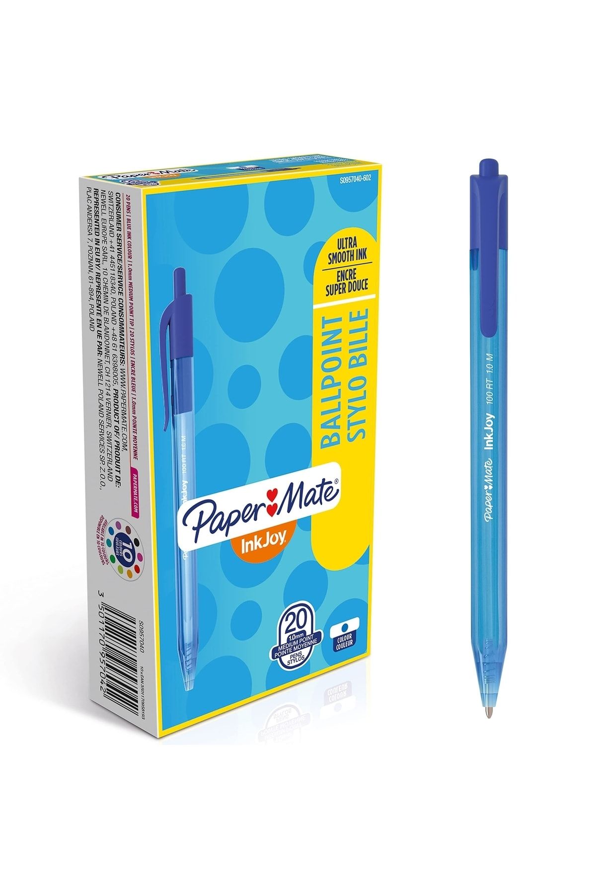 Paper Mate Paper Mate Tükenmez Kalem Inkjoy 100 Rt 1.0 Mm Mavi Basmalı S0957040 (20 Li Paket)