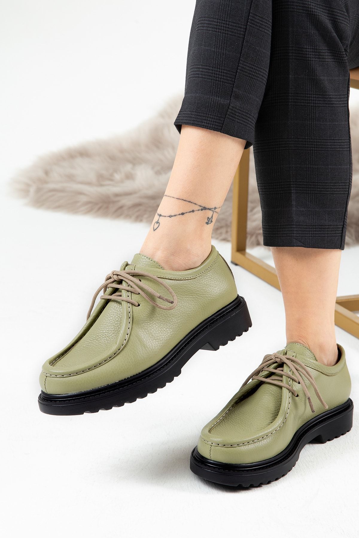 Deery Hakiki Deri Yeşil Günlük Kadın Ayakkabı