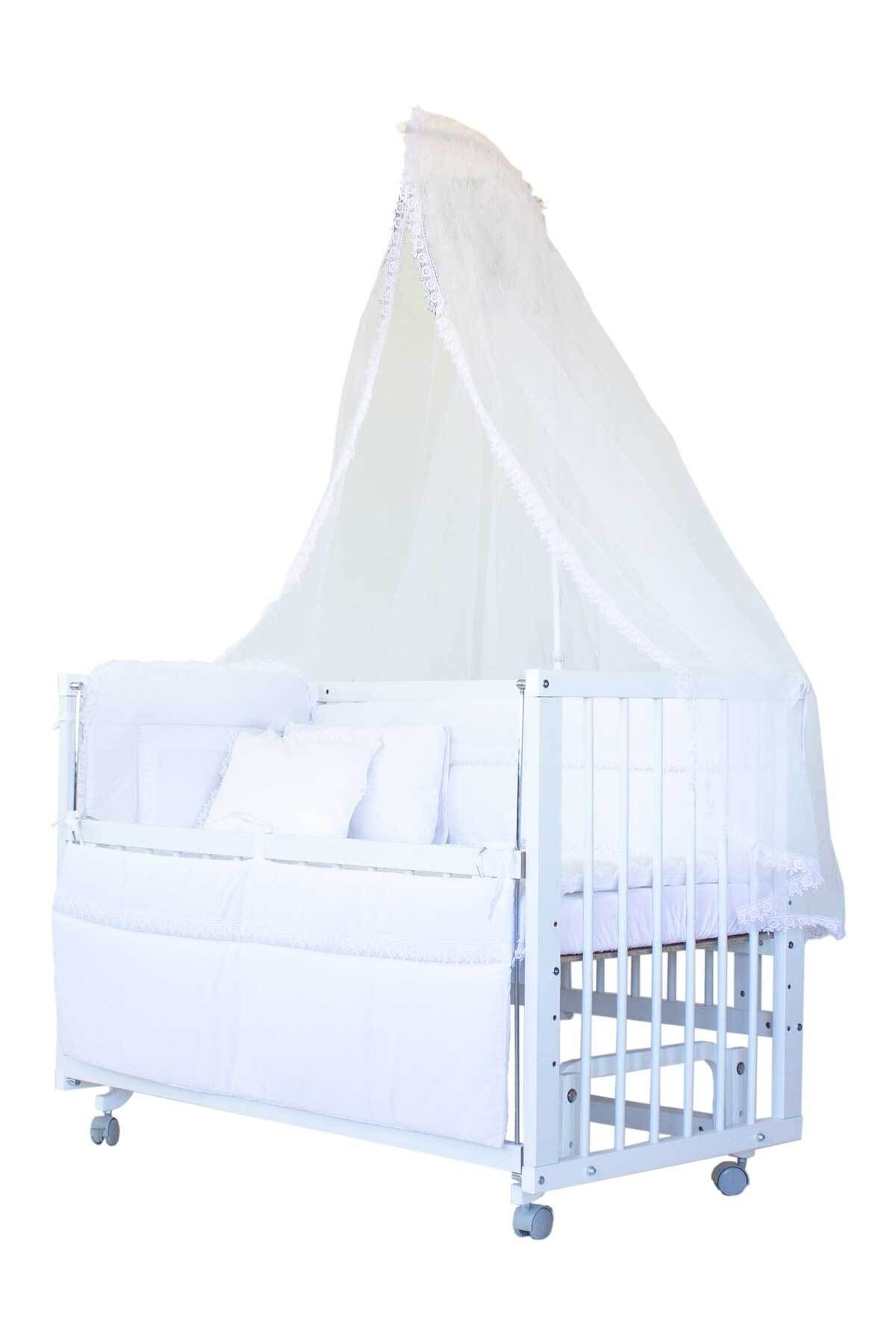 Babycom Beyaz Rüya 60x120 Anne Yanı Sallanır Tekerlekli Beşik - Beyaz Uyku Seti
