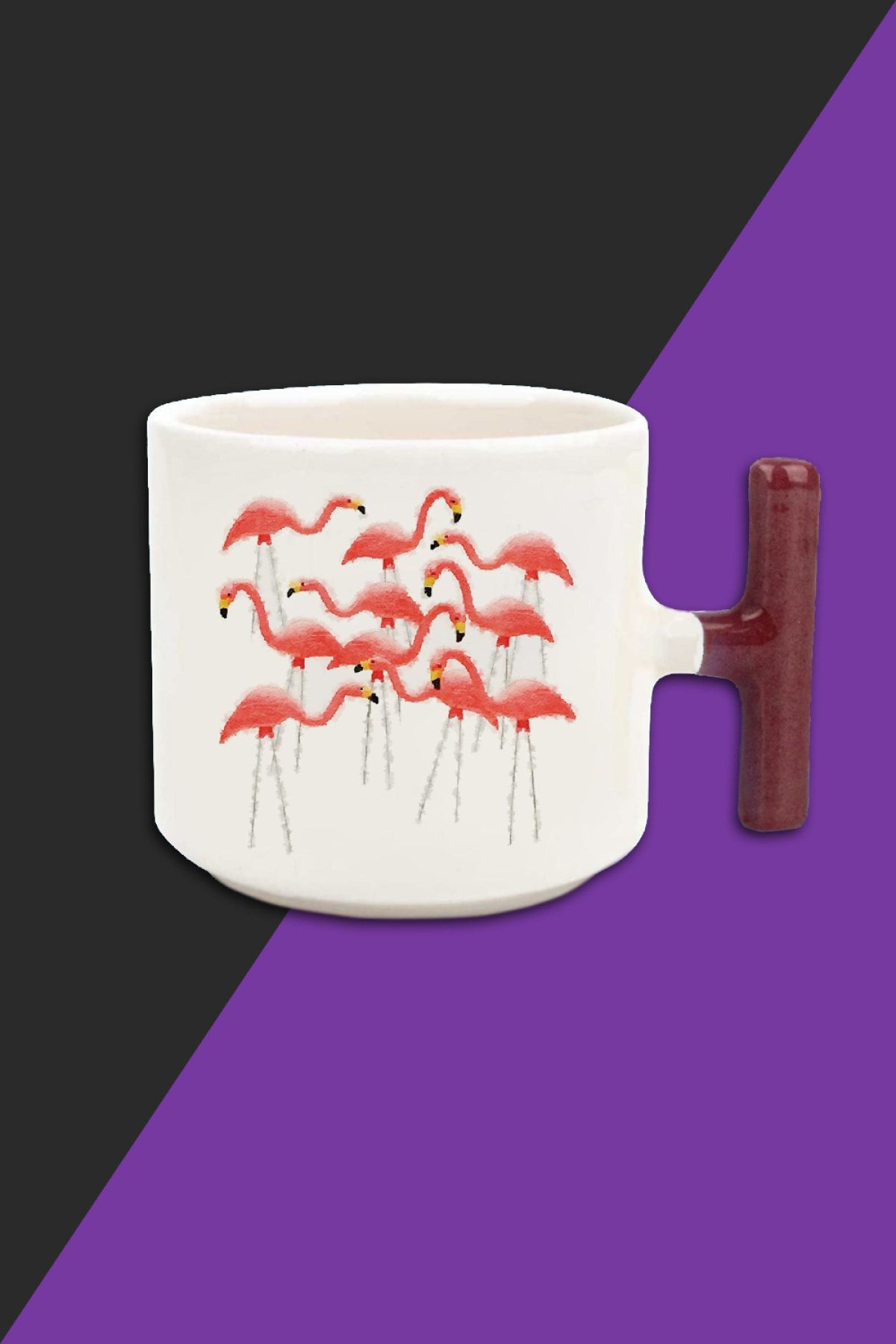 yhfoto Flamingo - Krem Renk Latte Fincan Kupa - Kırmızı Kulp