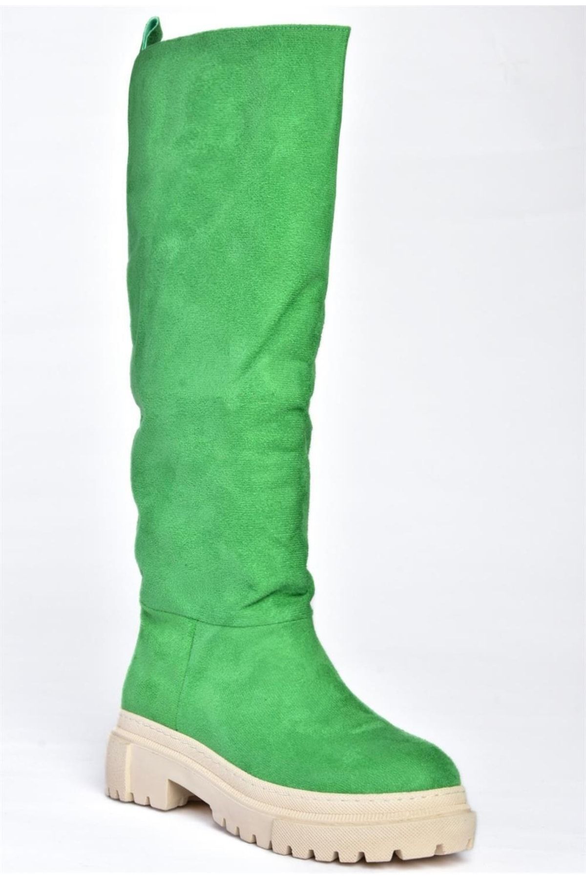 Fox Shoes Yeşil Süet Kalın Tabanlı Günlük Kadın Çizme N726147702