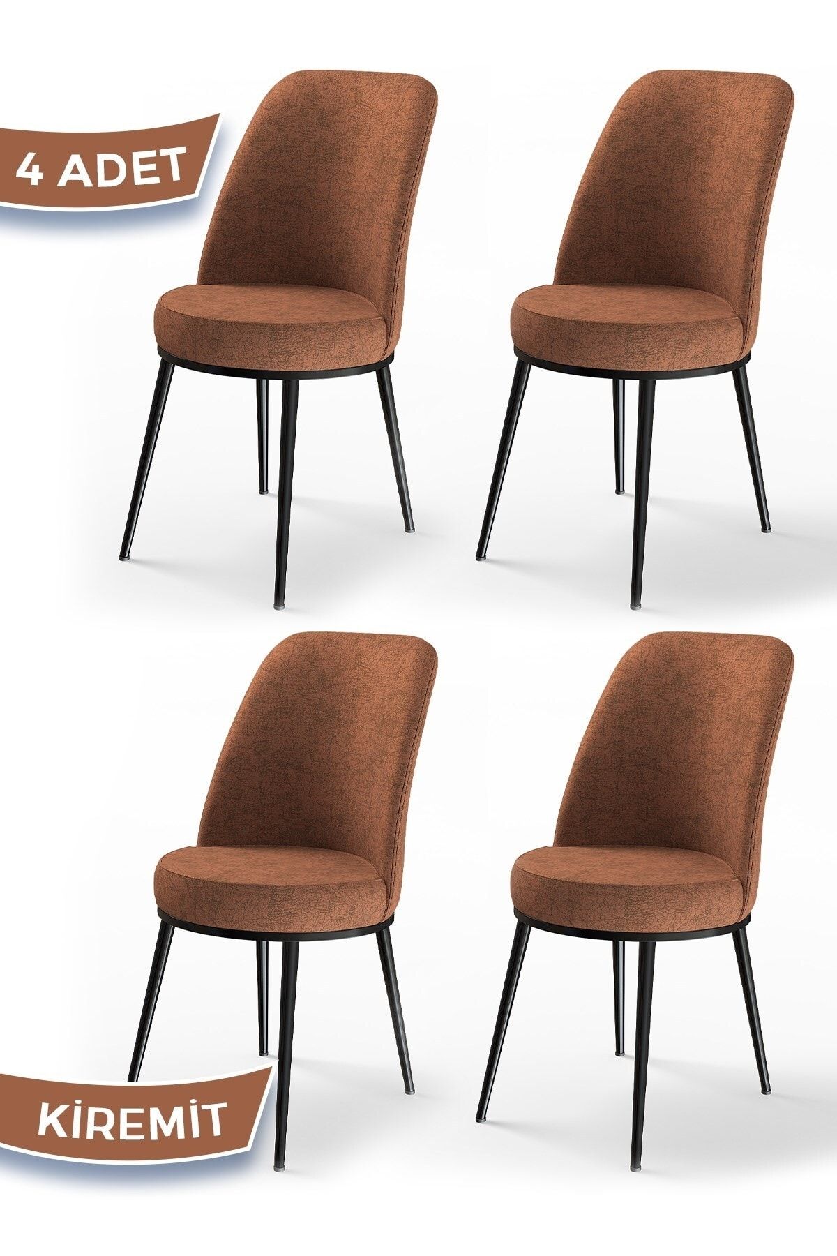 Canisa Concept Dexa Serisi, Üst Kalite Mutfak Sandalyesi, Metal Siyah Iskeletli, 4 Adet Kiremit Sandalye